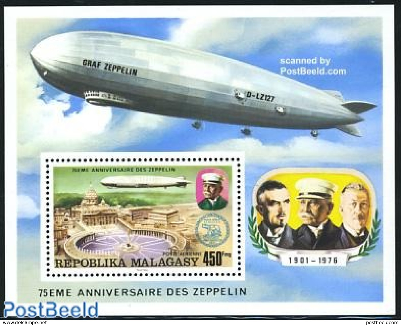 Madagascar 1976 Zeppelin S/s, Mint NH, Transport - Zeppelins - Zeppelins