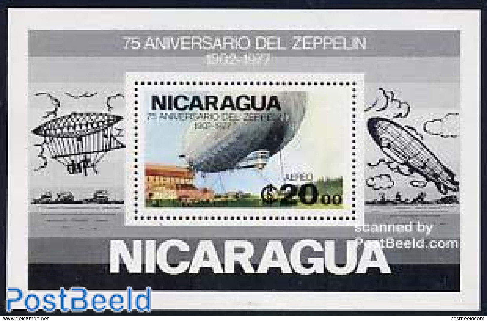 Nicaragua 1977 Zeppelin S/s, Mint NH, Transport - Zeppelins - Zeppelins
