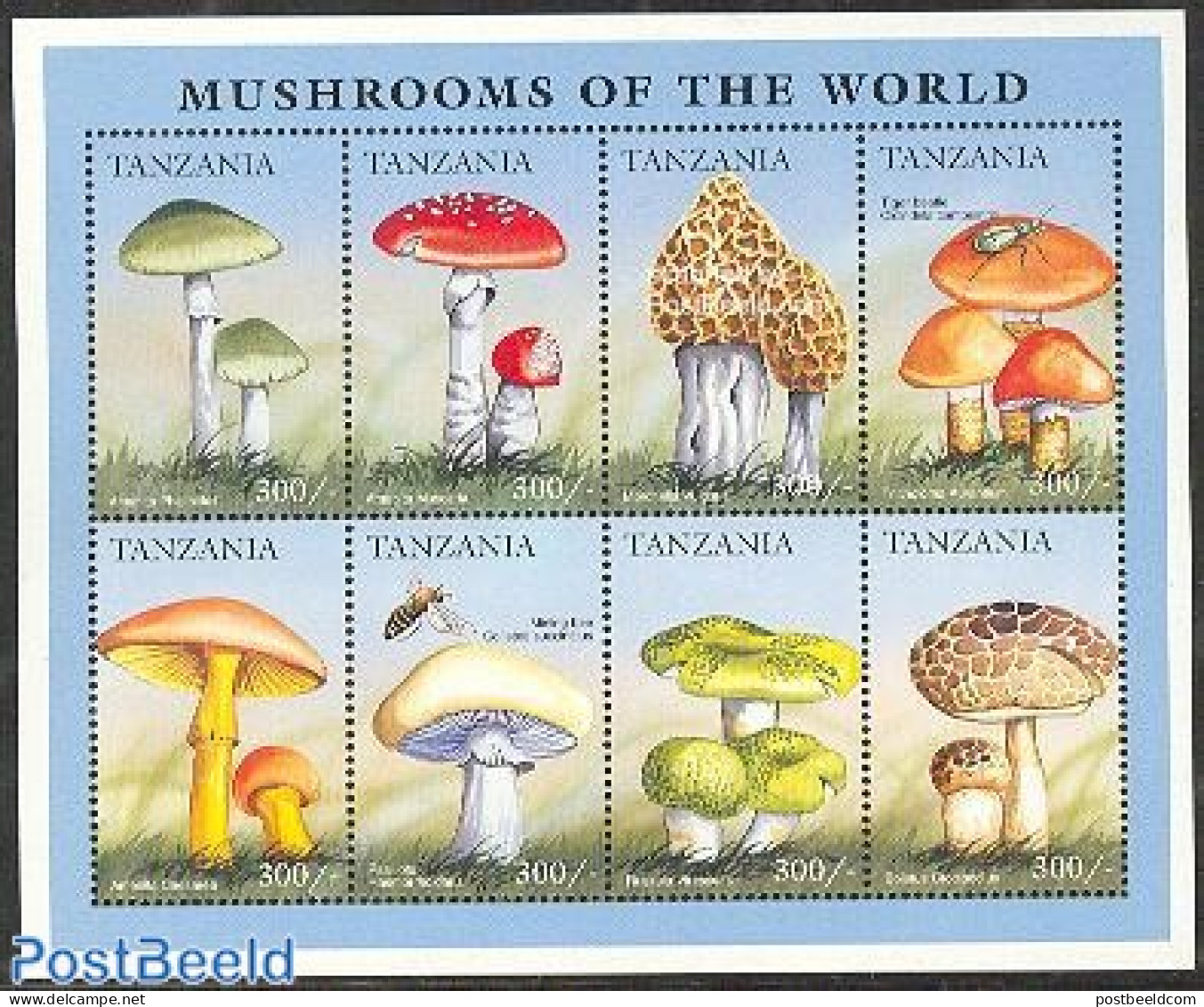 Tanzania 1996 Mushrooms, Insects 8v M/s, Amanita Phalloides, Mint NH, Nature - Bees - Insects - Mushrooms - Paddestoelen