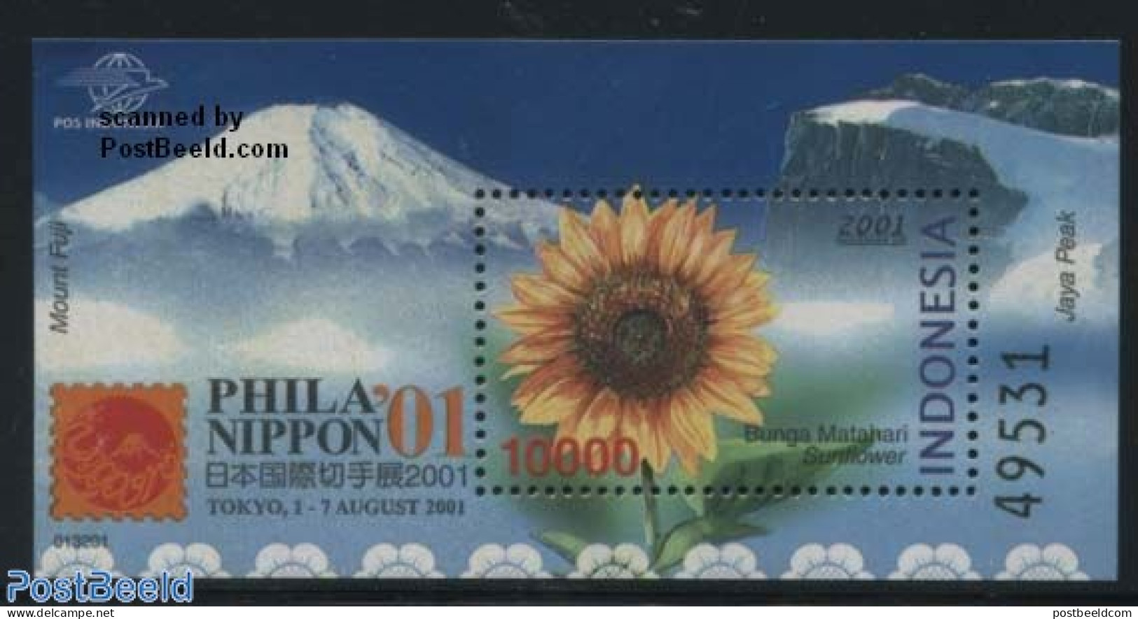 Indonesia 2001 Sunflower S/s, Mint NH, Nature - Flowers & Plants - Indonesia