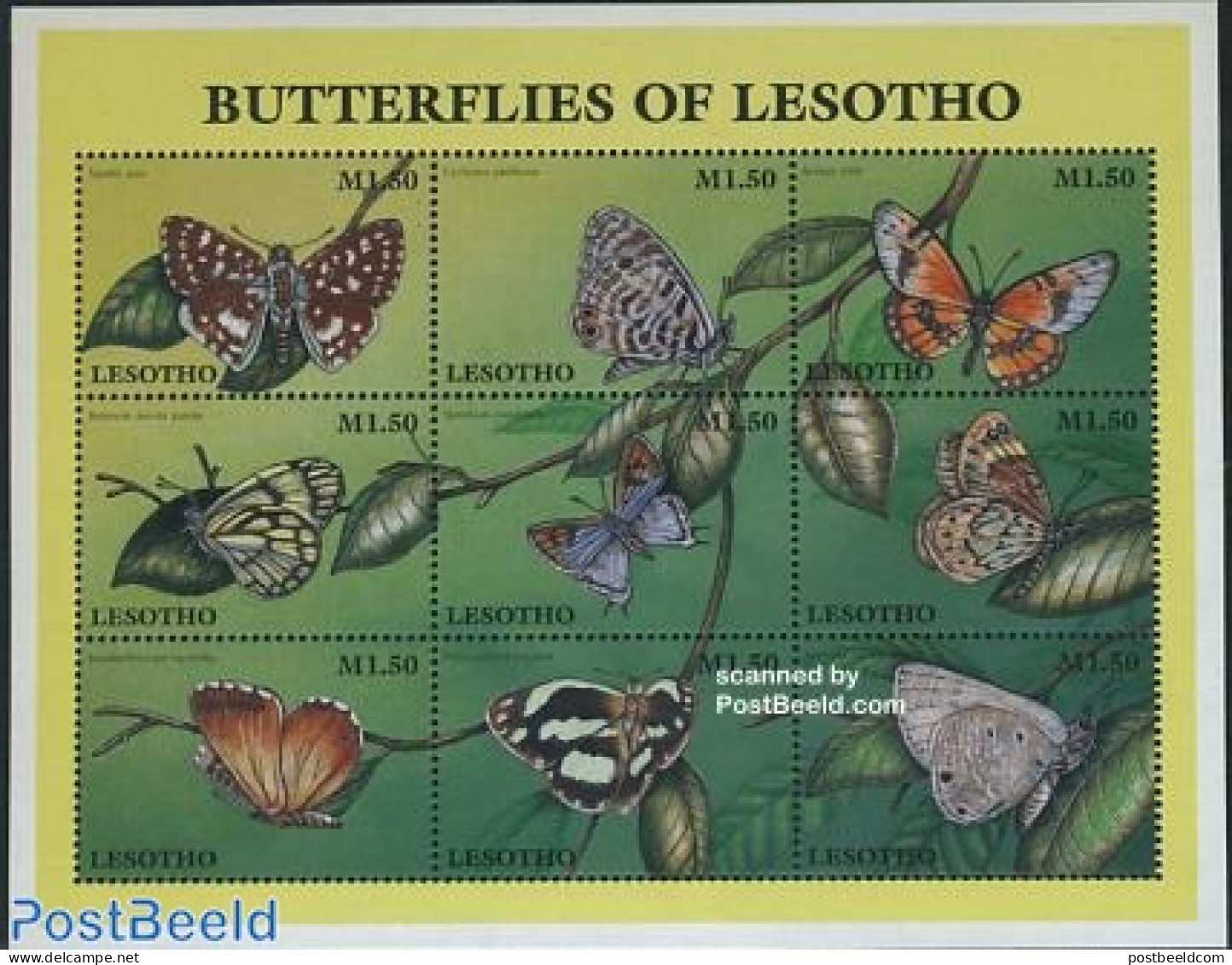 Lesotho 1997 Butterflies 9v M/s, Mint NH, Nature - Butterflies - Lesotho (1966-...)