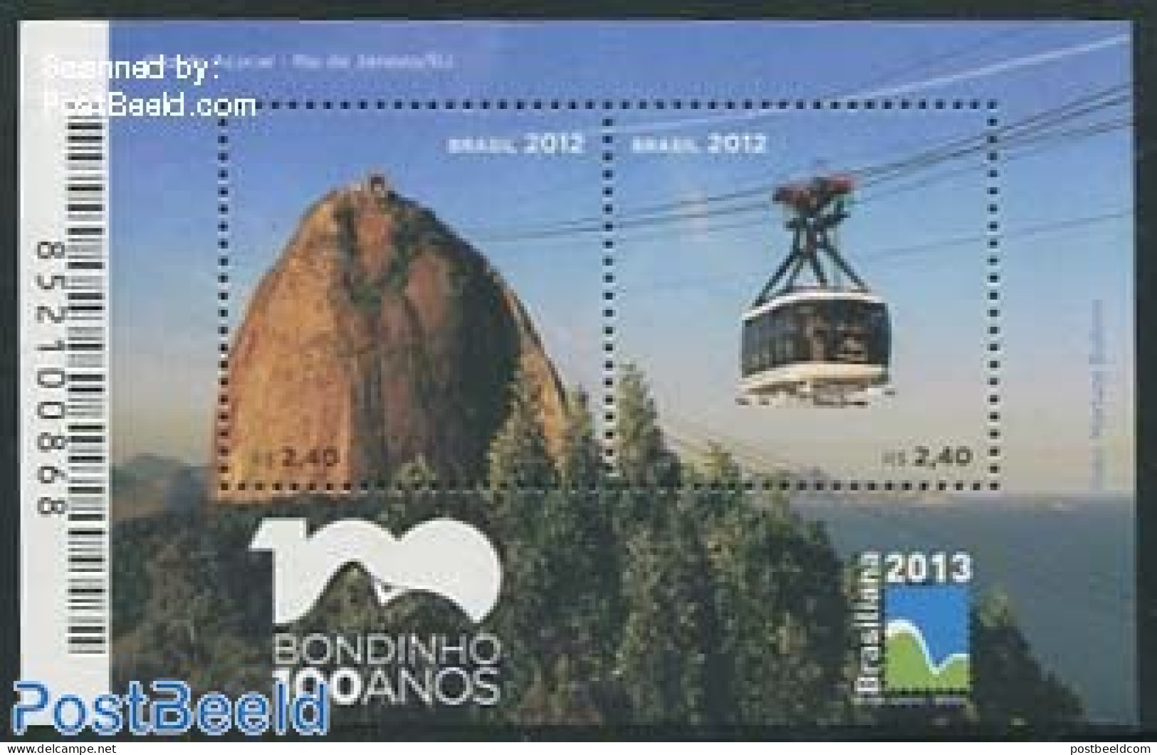 Brazil 2012 Cable Car Centenary S/s, Mint NH, Transport - Cableways - Unused Stamps