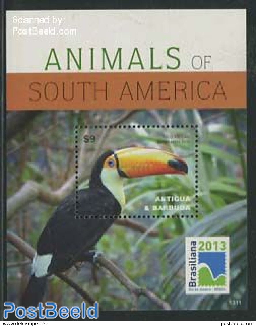 Antigua & Barbuda 2013 Animals Of South America S/s, Mint NH, Nature - Animals (others & Mixed) - Birds - Antigua Et Barbuda (1981-...)