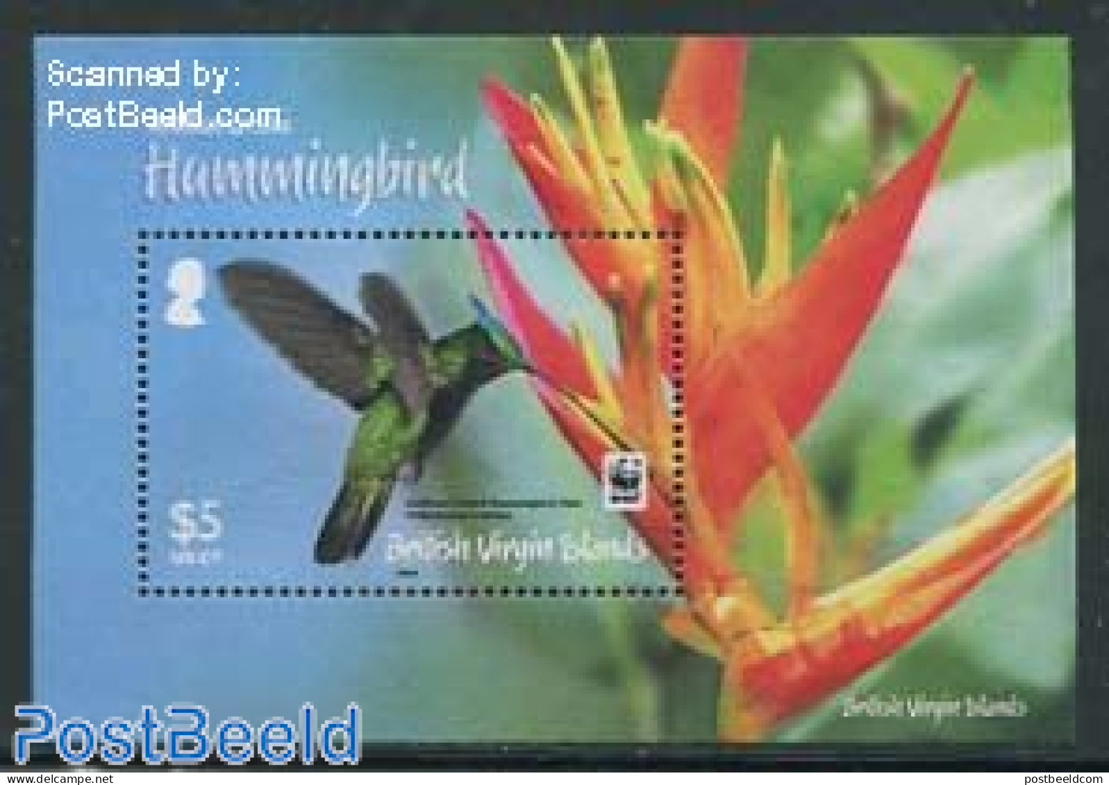 Virgin Islands 2014 WWF, Antillean Crested Hummingbird S/s, Mint NH, Nature - Birds - Flowers & Plants - World Wildlif.. - British Virgin Islands