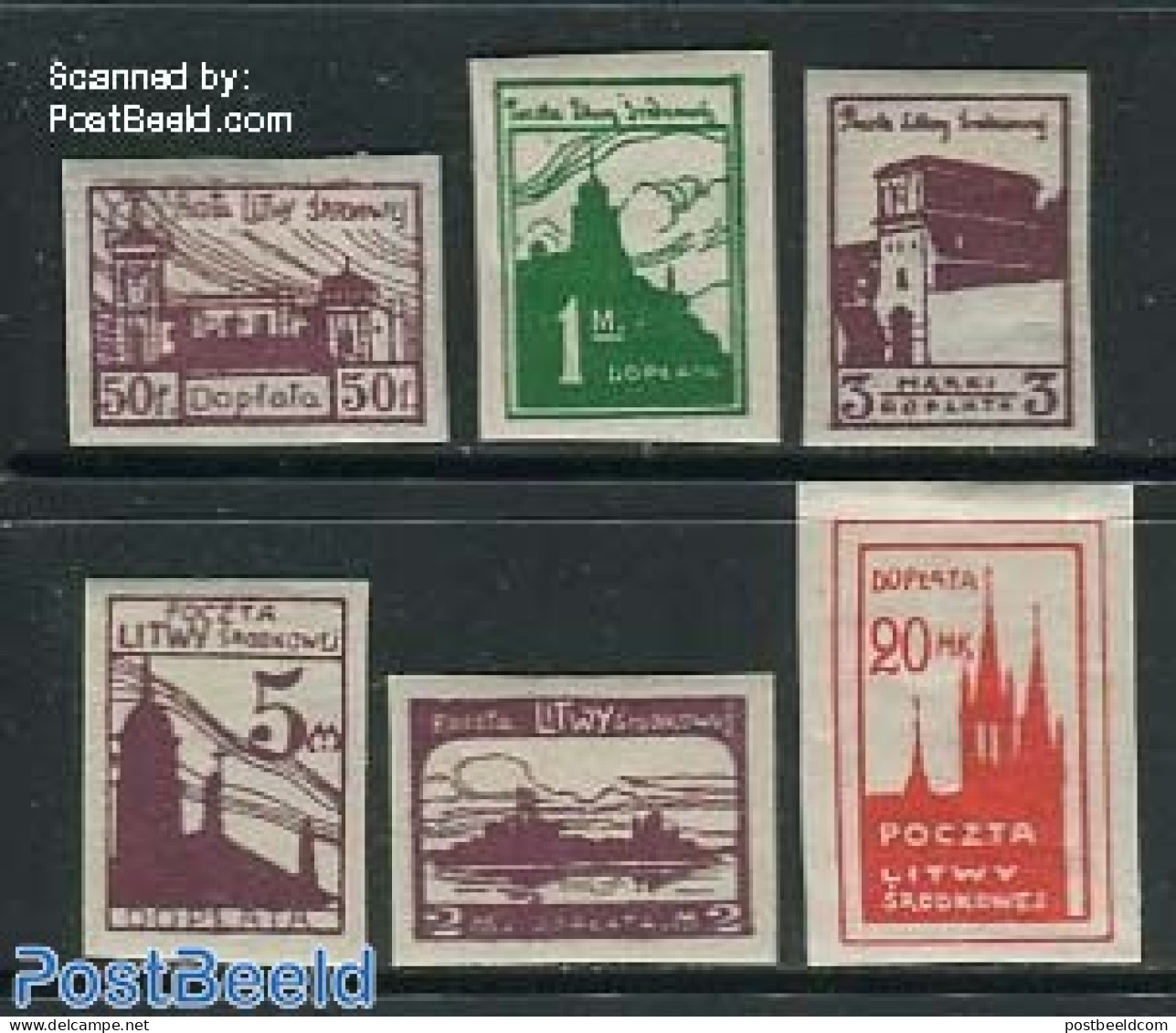 Lithuania 1921 Central Lithuania, Postage Due, City Views 6v Imp., Unused (hinged), Art - Architecture - Lituanie