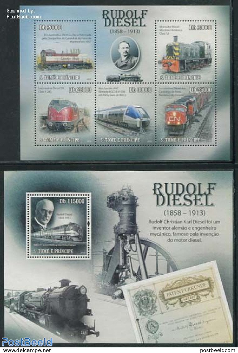 Sao Tome/Principe 2010 Rudolf Diesel 2 S/s, Mint NH, Science - Transport - Inventors - Railways - Eisenbahnen