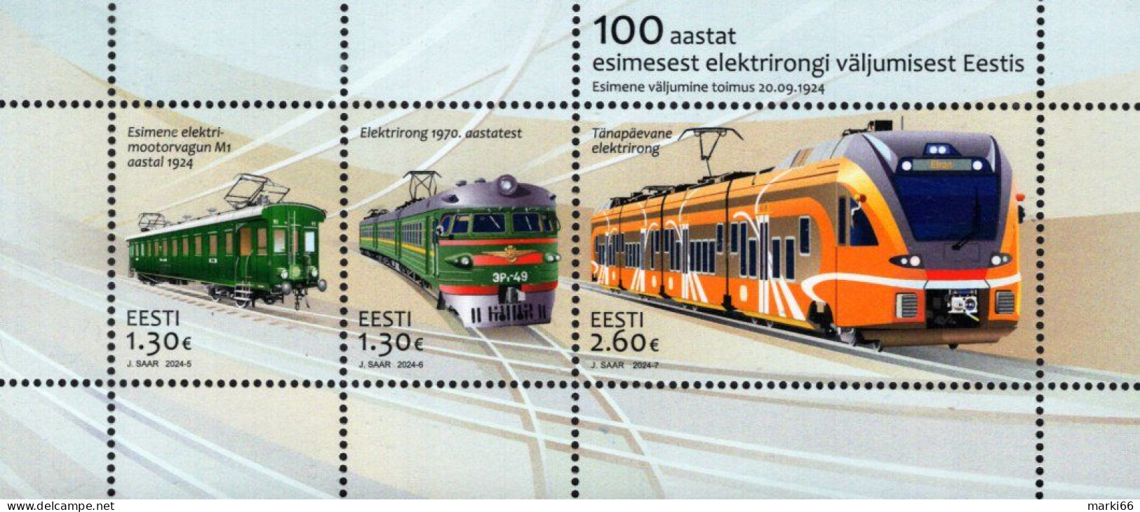 Estonia - 2024 - Centenary Since The First Electric Train Ride In Estonia - Mint Souvenir Sheet - Estonia
