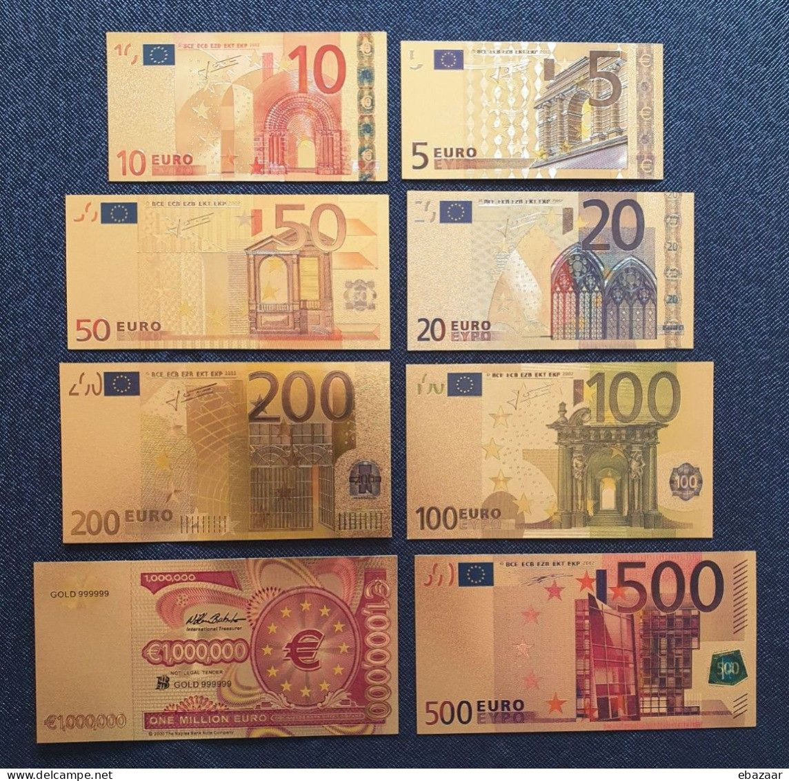 Euro Golden Set Of Banknotes Є5, 10, 20, 50, 100, 200, 500 & One Million + FREE GIFT - Sonstige – Europa