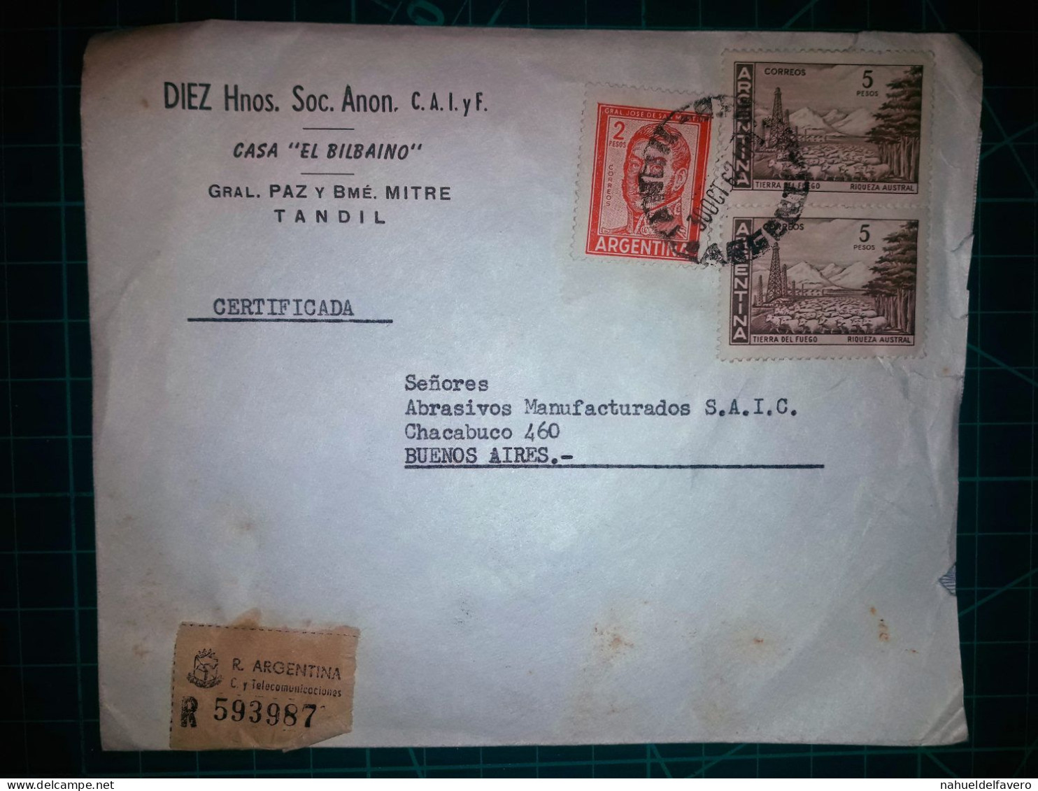 ARGENTINE, Enveloppe Appartenant à "Diez Hnos. Soc. Anon. C.A.I. Y F." Il Circule Avec Une Variété Colorée De Timbres-po - Gebruikt