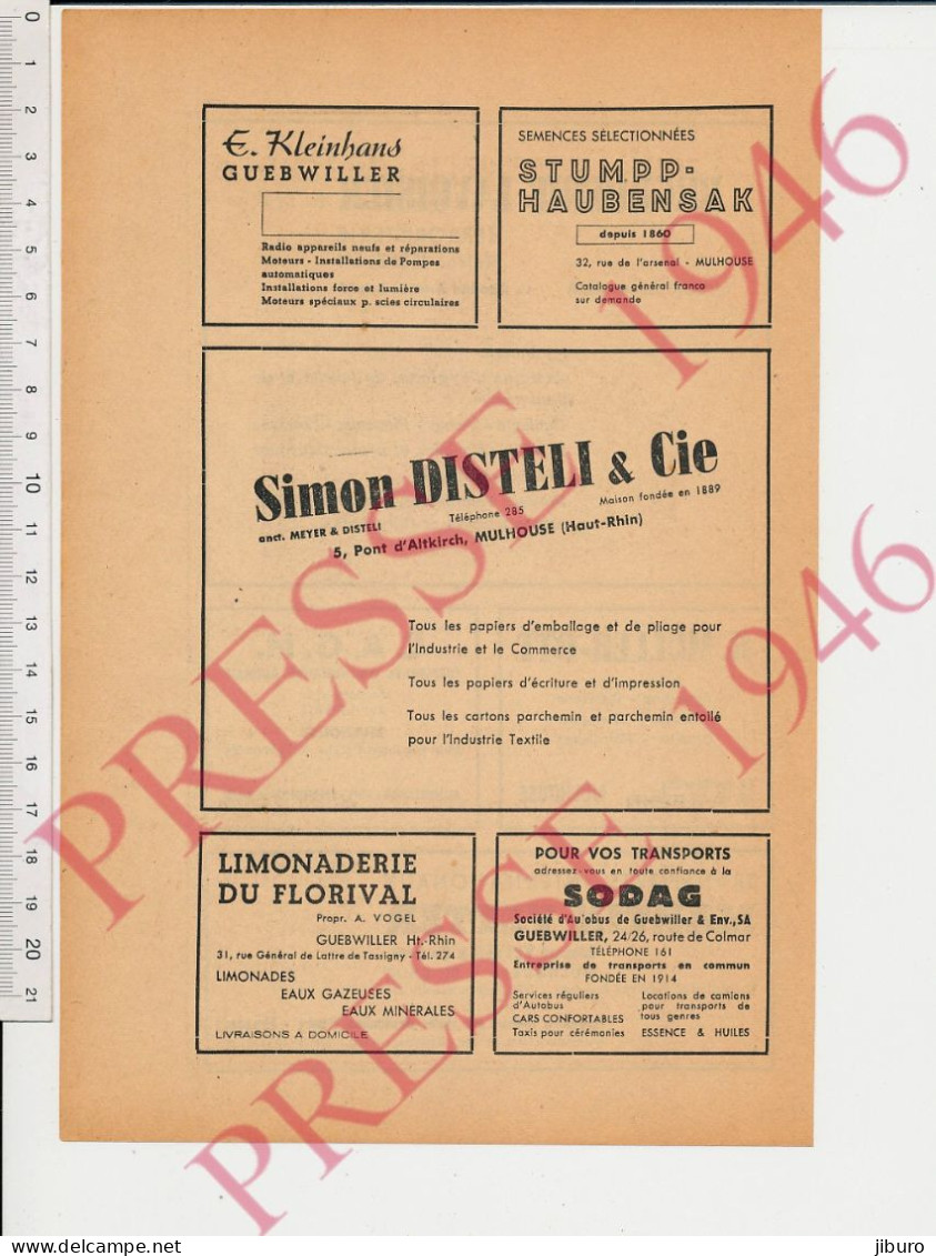 2 Vues Publicité 1946 Lavoisier Jesselen Mulhouse Muller-Ott Vetter Haubensak Disteli Vogel Guebwiller Kleinhans Sodag - Non Classés