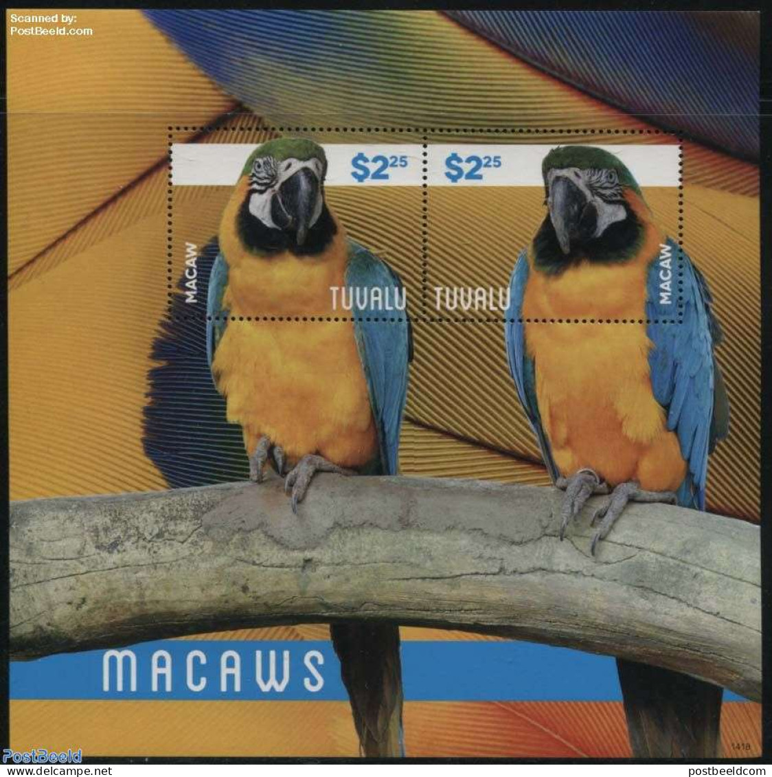 Tuvalu 2014 Macaws S/s, Mint NH, Nature - Birds - Parrots - Andere & Zonder Classificatie