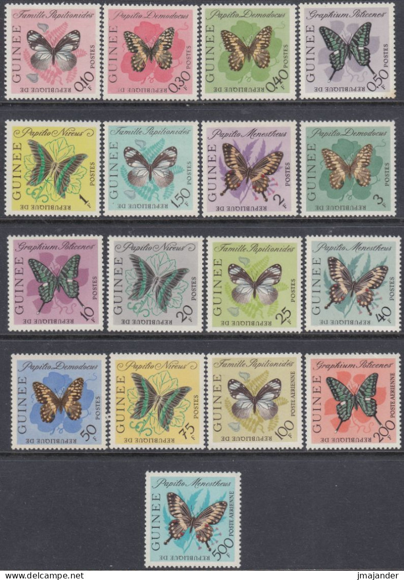 Guinea 1963 - Butterflies - Mi 183-199 ** MNH (50c Has Small Stain At Lower Right Corner) - Guinée (1958-...)