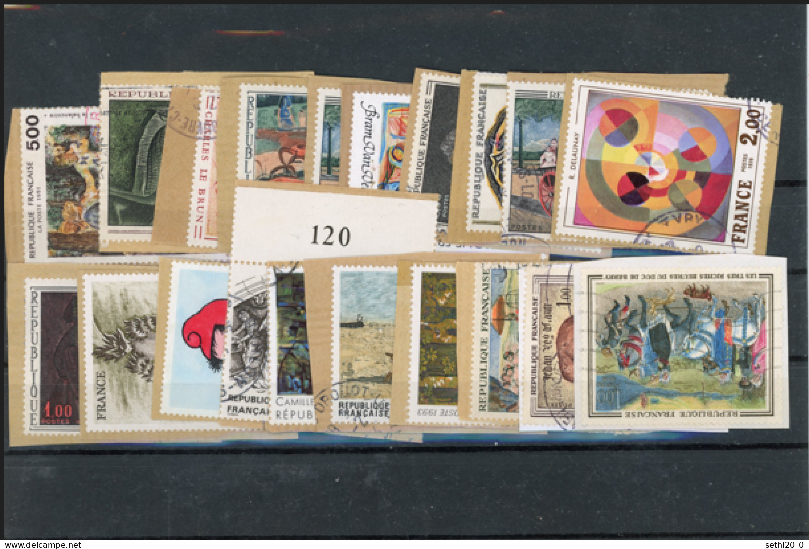 France Timbres Tableaux 20 Timbres Oblitéres Sur Papier - Sonstige & Ohne Zuordnung