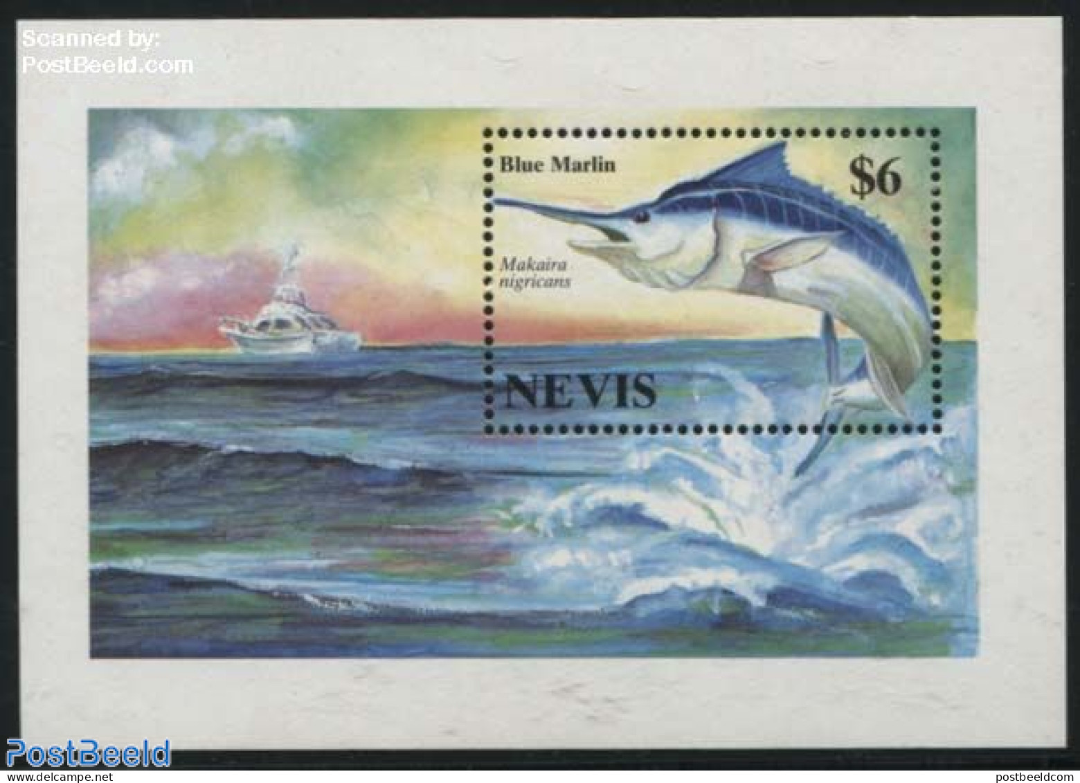 Nevis 1994 Blue Marlin S/s, Mint NH, Nature - Transport - Fish - Ships And Boats - Fishes