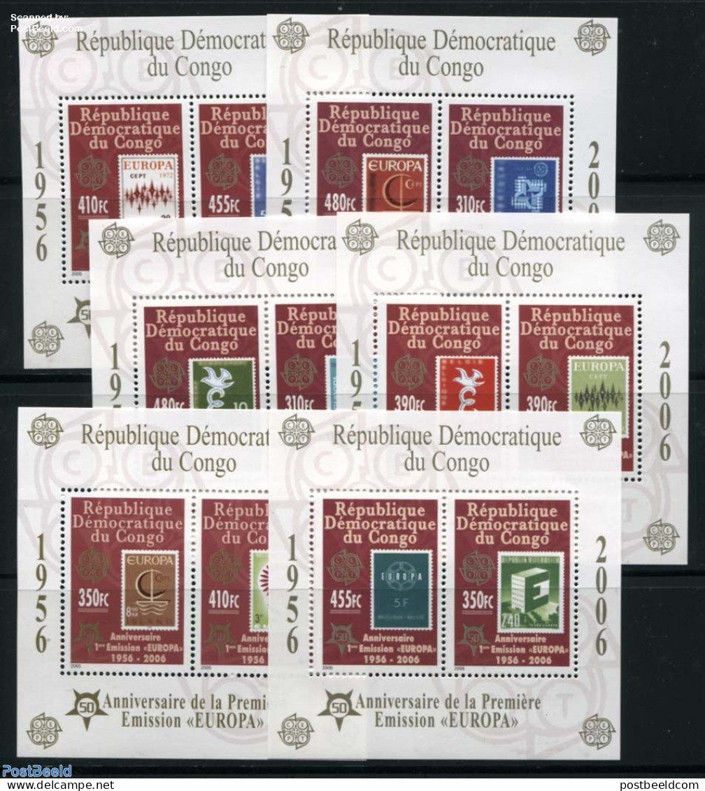 Congo Dem. Republic, (zaire) 2005 50 Years Europa Stamps 6 S/s, Mint NH, History - Europa (cept) - Stamps On Stamps - Postzegels Op Postzegels