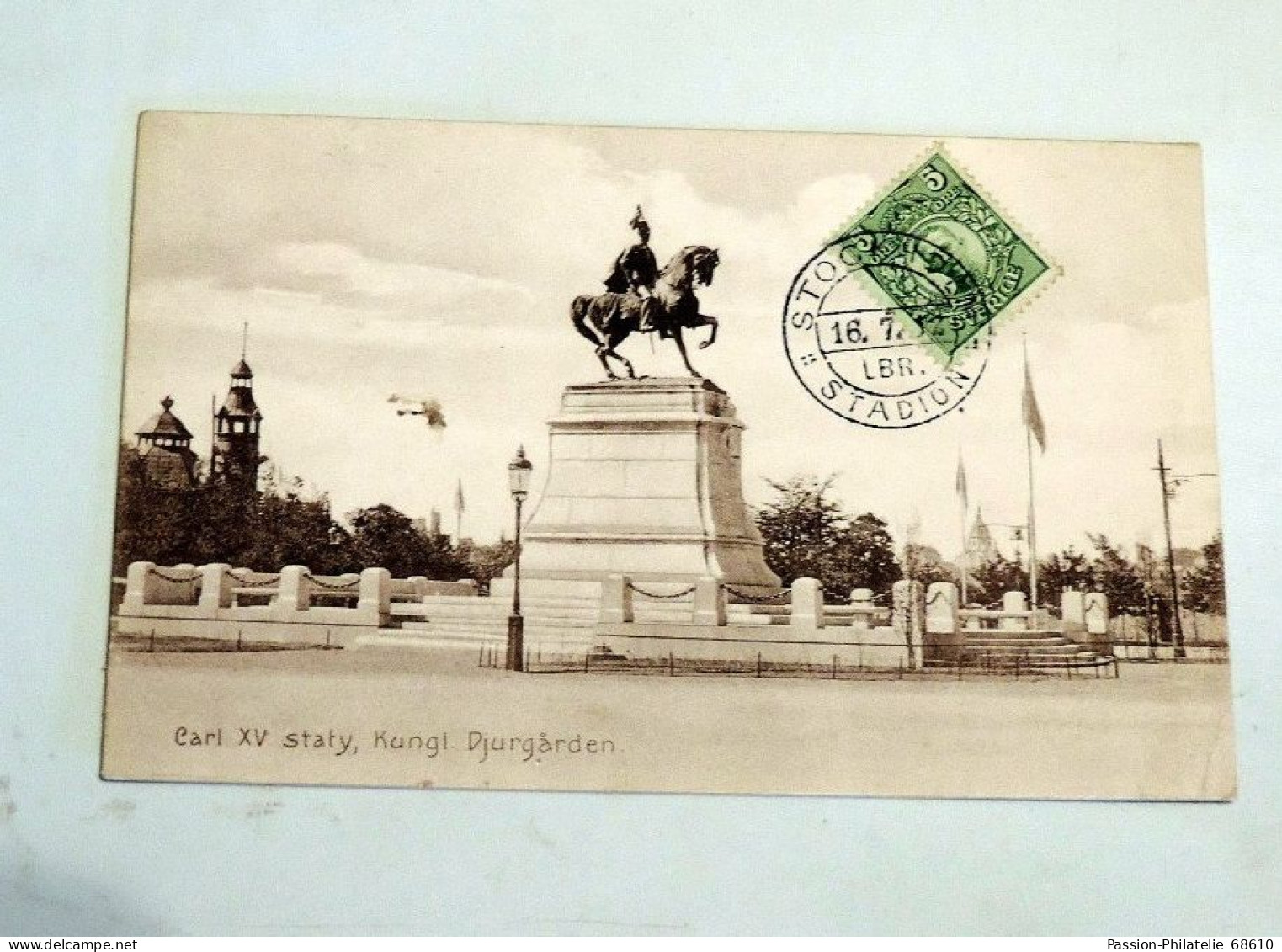 Carte Postale Ancienne : Carl XV Staty , Kungl. Djurgärden., Stamp 1912 - Sweden