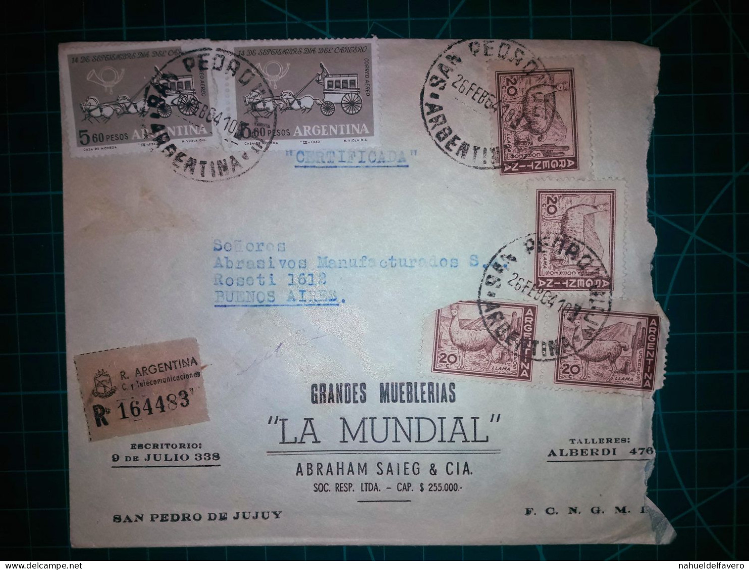 ARGENTINE, Enveloppe Appartenant à "LA MUNDIAL, Grandes Mueblerias" Circulant Avec Une Variété Colorée De Timbres-poste - Usados