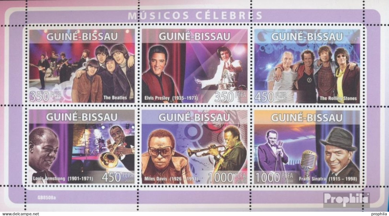 Guinea-Bissau 3972-3977 Kleinbogen (kompl. Ausgabe) Postfrisch 2008 Beatles, Presley, Armstrong, Sinatr - Guinée-Bissau