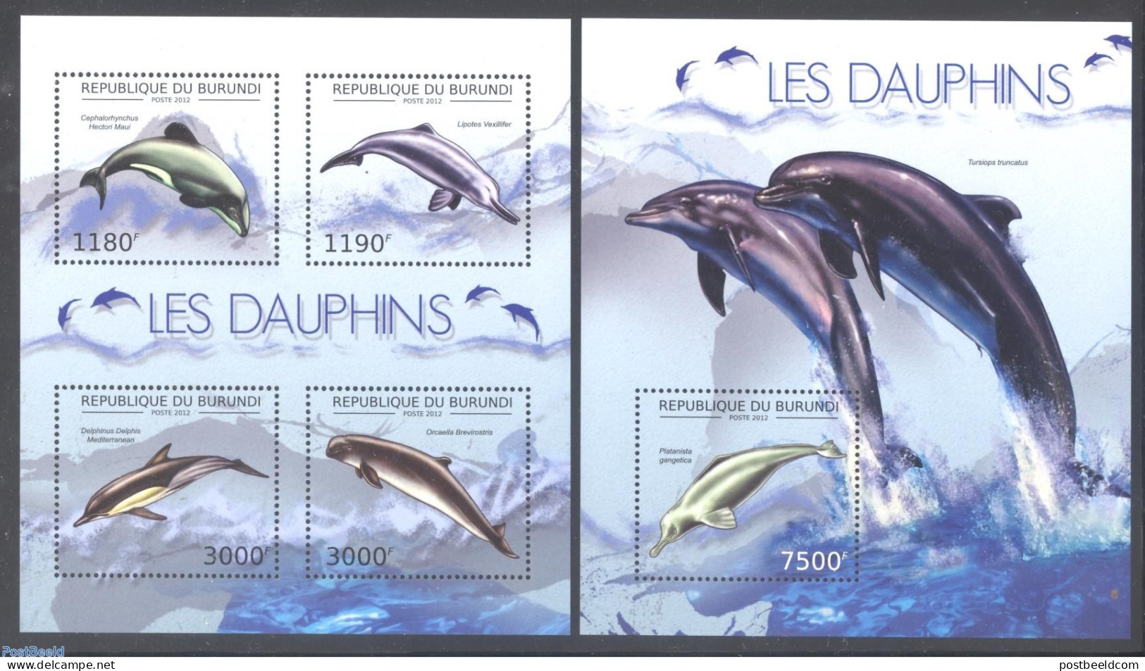Burundi 2012 Dolphins 2 S/s, Mint NH, Nature - Sea Mammals - Sonstige & Ohne Zuordnung