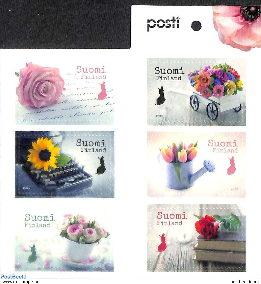 Finland 2019 Flowers 6v S-a In Booklet, Mint NH, Nature - Flowers & Plants - Roses - Stamp Booklets - Art - Handwritin.. - Ungebraucht
