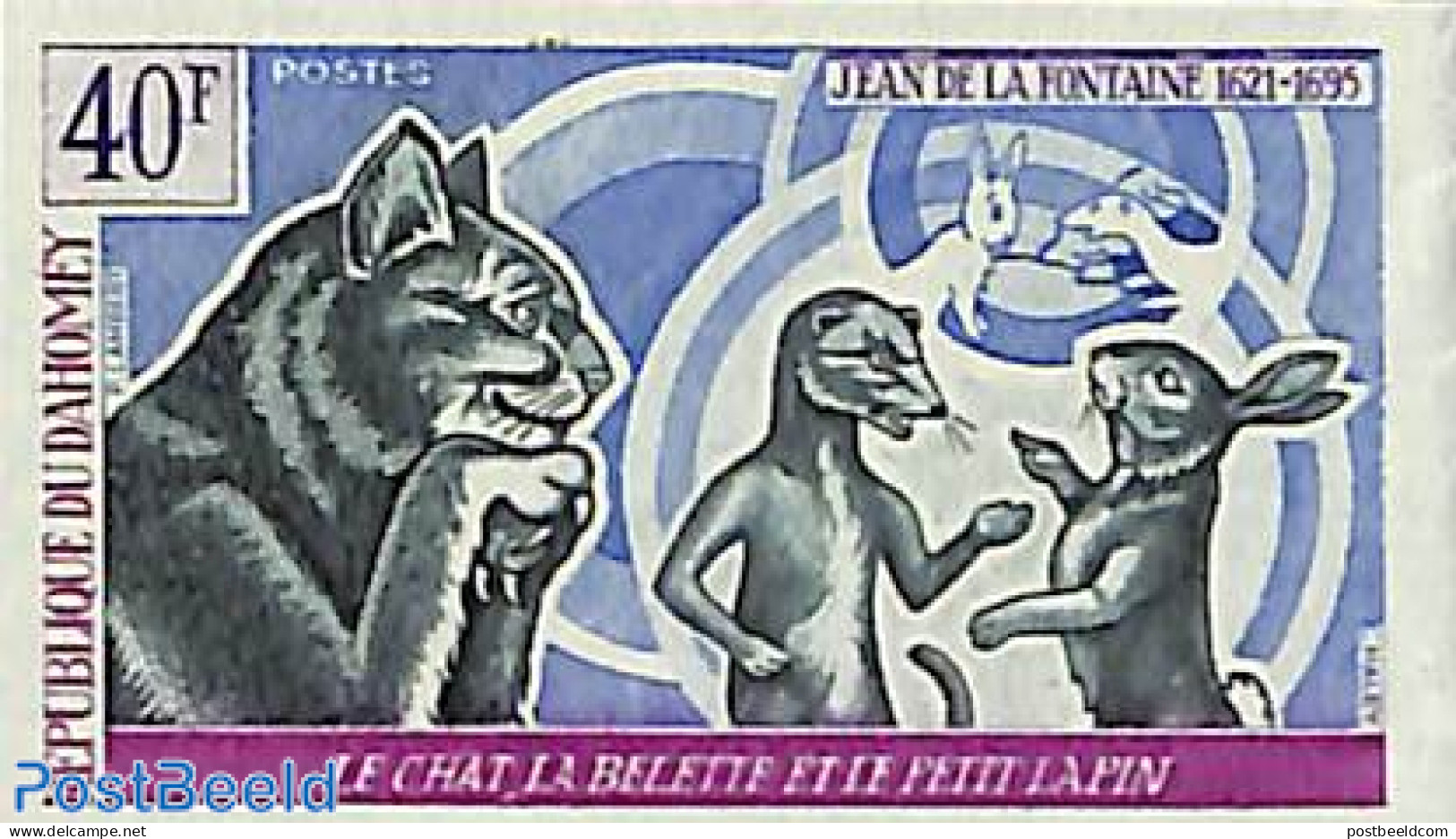 Dahomey 1972 40f, Imperforated, Stamp Out Of Set, Mint NH, Nature - Cats - Rabbits / Hares - Art - Fairytales - Contes, Fables & Légendes