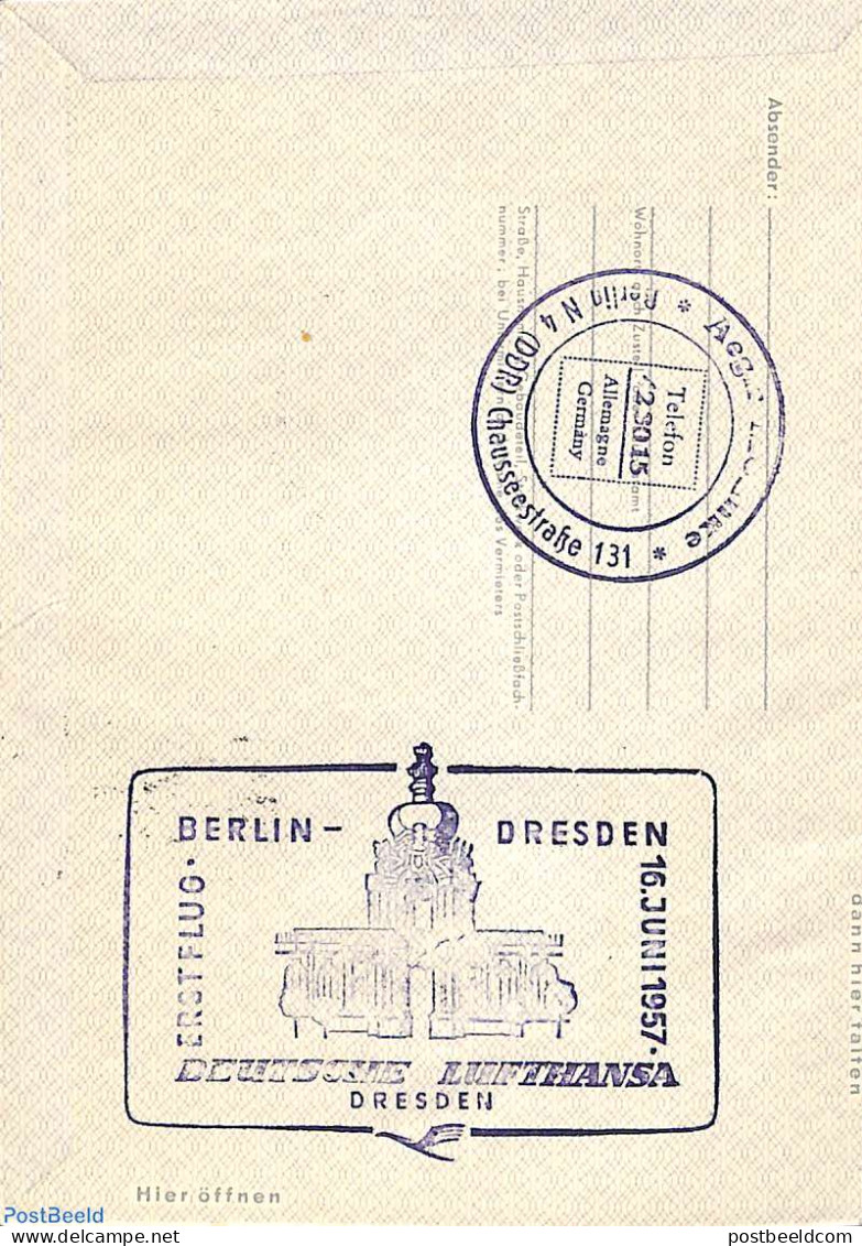Germany, DDR 1957 Aerogramme With Special Cancellation Inland Air Traffic, Used Postal Stationary, Transport - Aircraf.. - Lettres & Documents