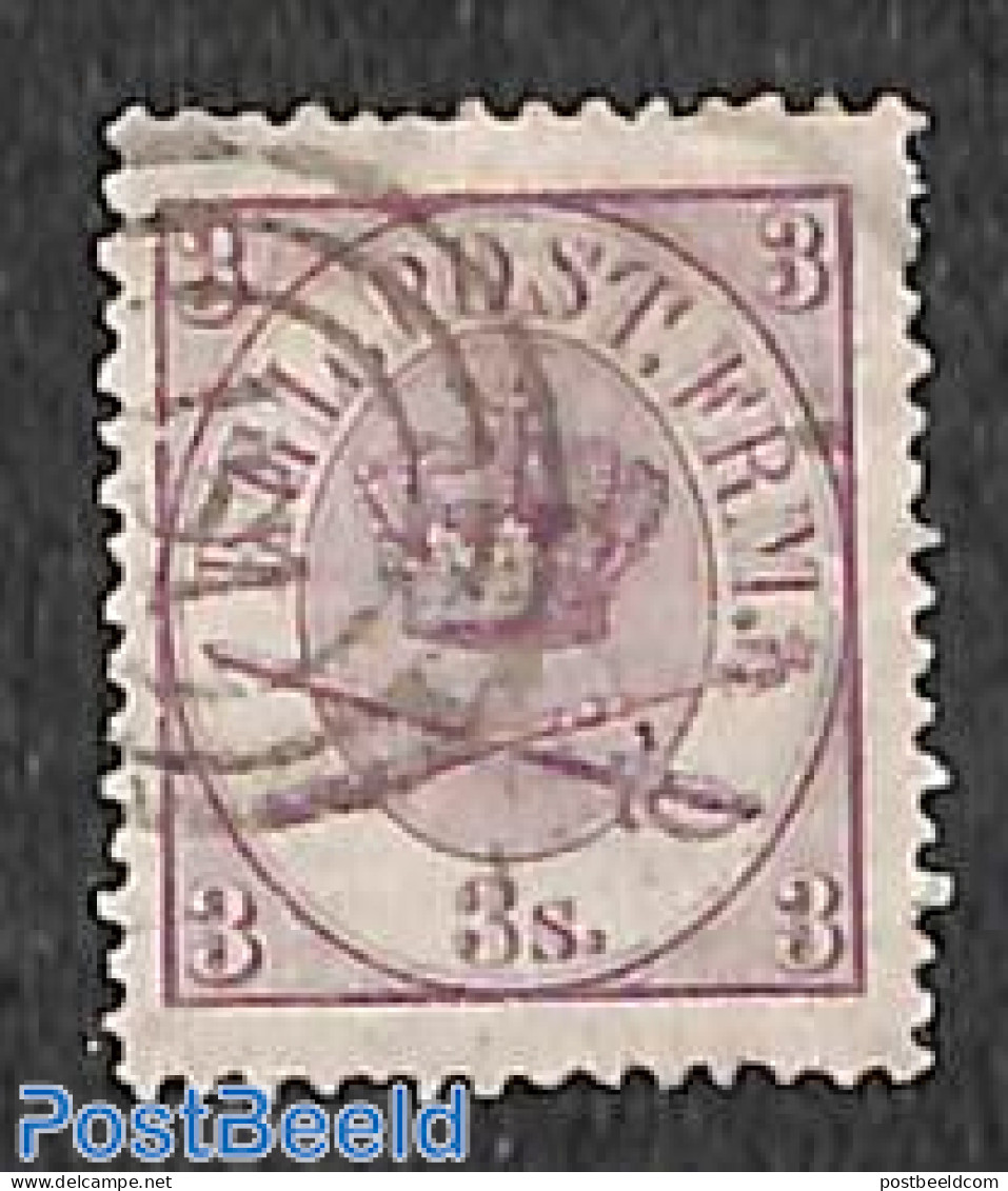 Denmark 1864 3s, Lila, Perf. 13:12.5, Used, Used Stamps - Oblitérés