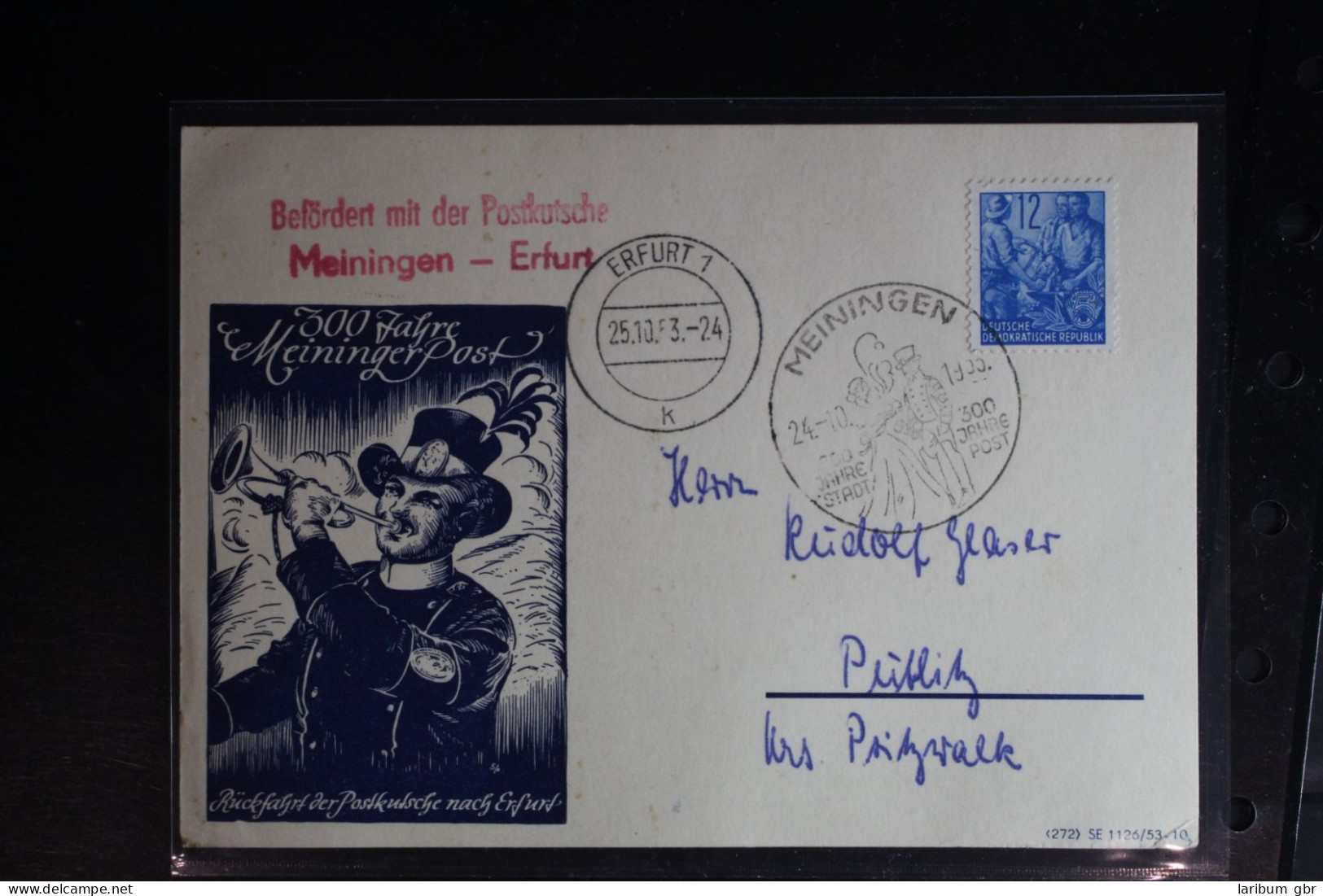 DDR 367 Auf Postkarte Roter Postkutschenstempel #BC621 - Andere & Zonder Classificatie