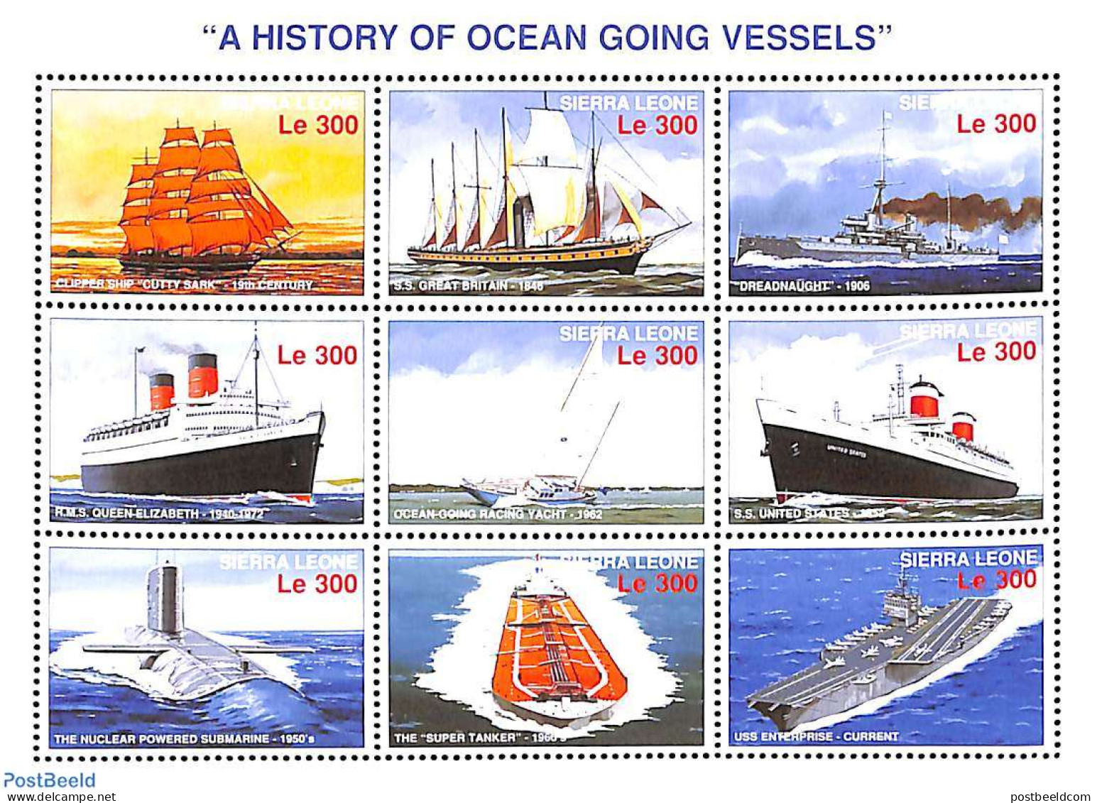 Sierra Leone 1996 History Of Sailing 9v M/s, Mint NH, Transport - Ships And Boats - Boten