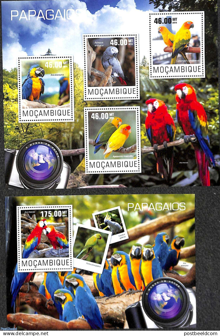Mozambique 2014 Parrots 2 S/s, Mint NH, Nature - Birds - Parrots - Mozambique