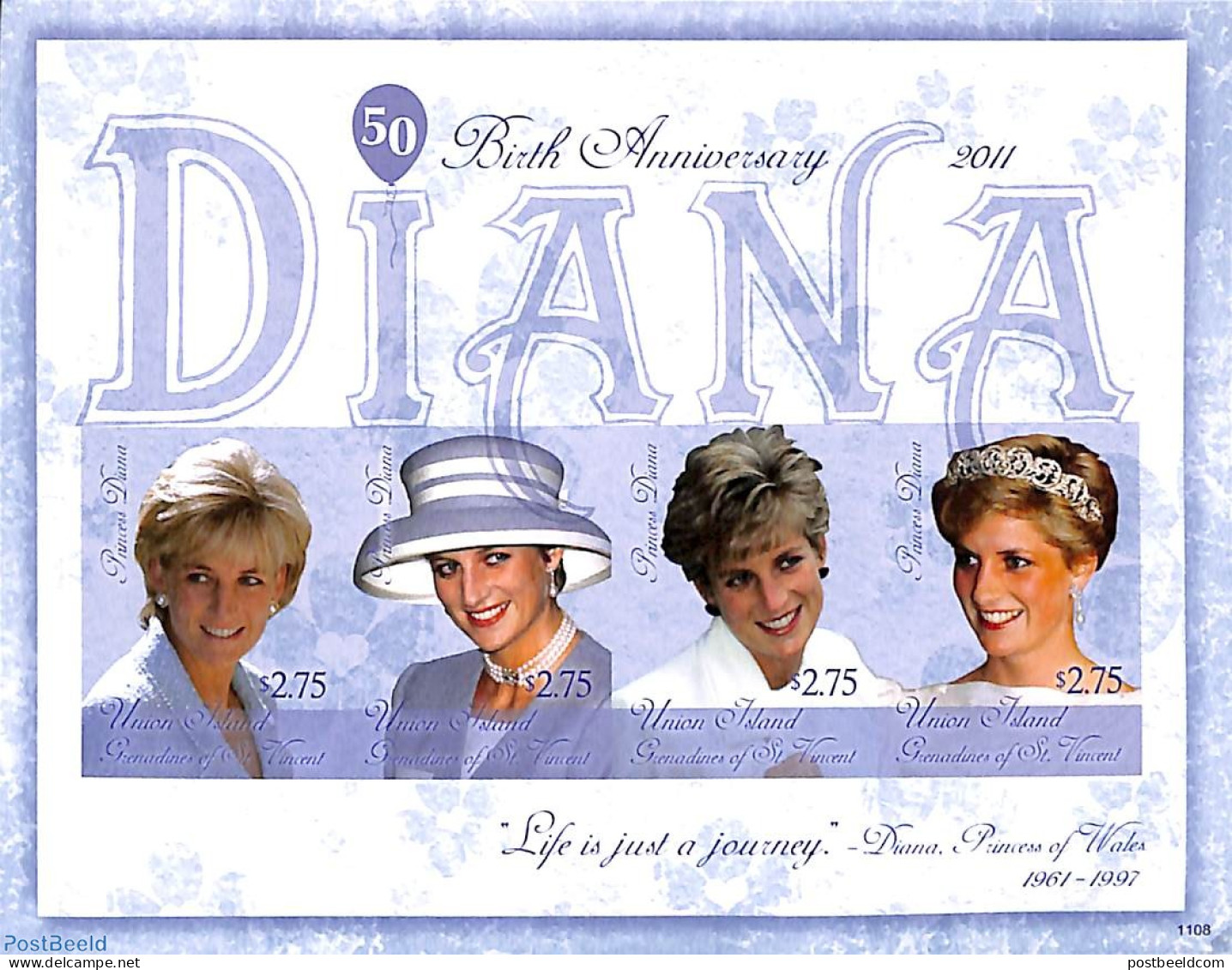 Saint Vincent & The Grenadines 2011 Princess Diana 4v M/s, Imperforated, Mint NH, History - Charles & Diana - Kings & .. - Königshäuser, Adel