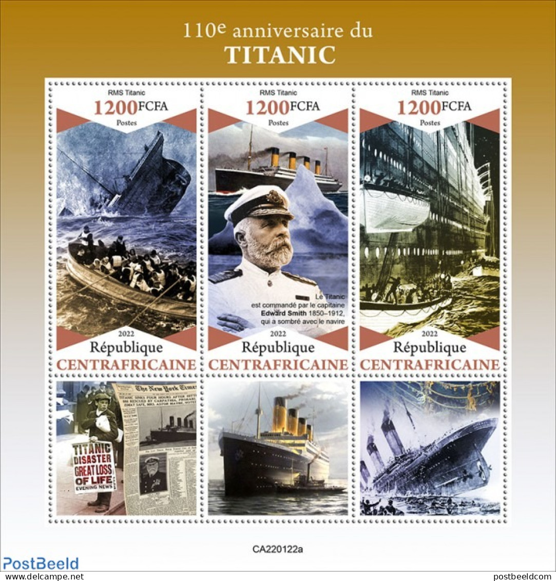 Central Africa 2022 110th Anniversary Of Titanic, Mint NH, Transport - Ships And Boats - Titanic - Schiffe