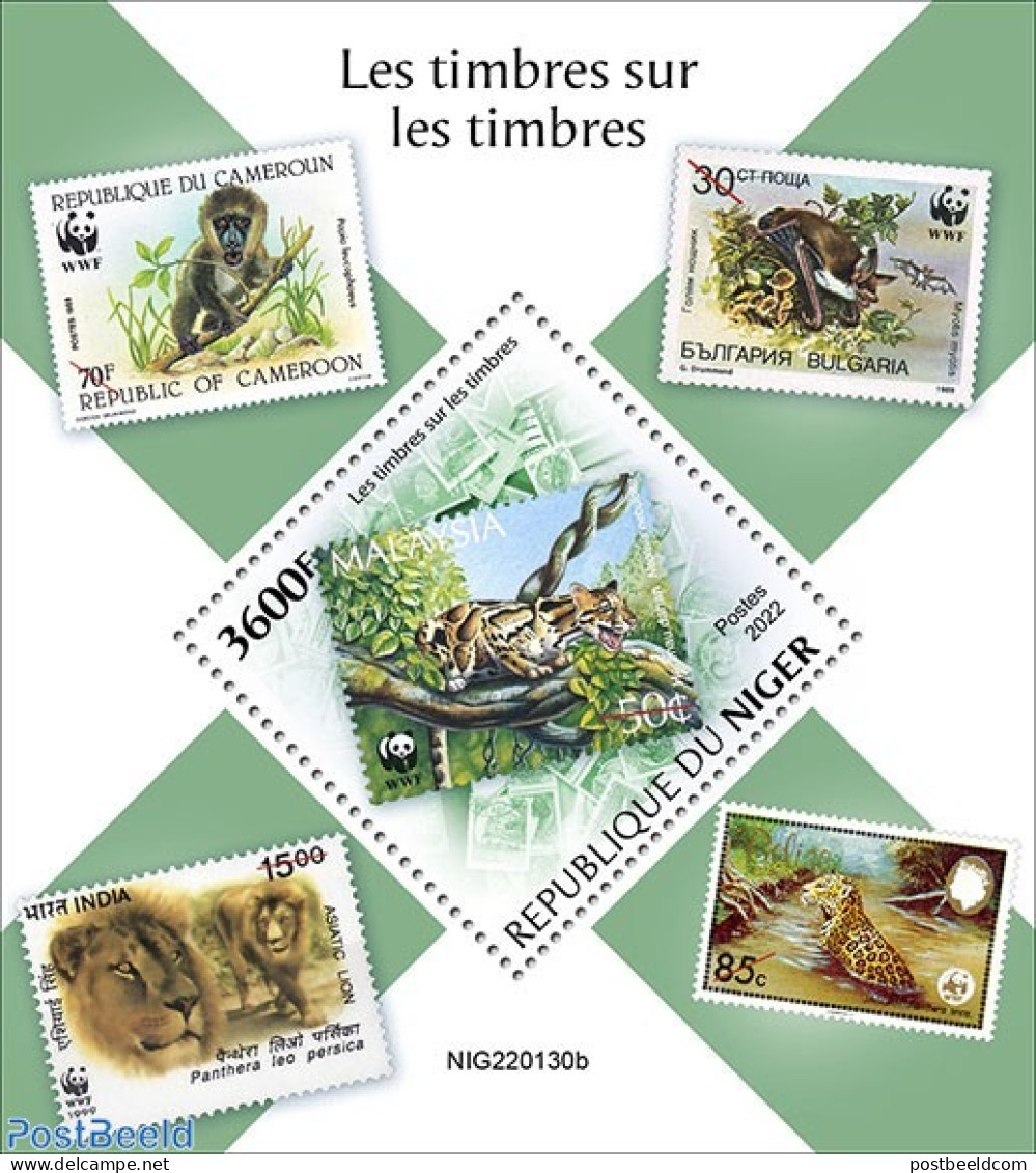 Niger 2022 Stamps On Stamps, Mint NH, Nature - Cat Family - Monkeys - World Wildlife Fund (WWF) - Stamps On Stamps - Postzegels Op Postzegels