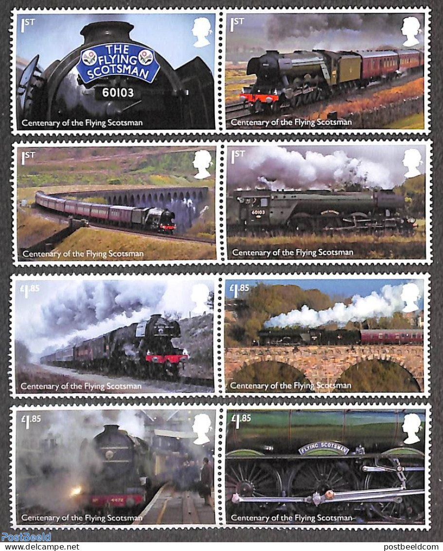 Great Britain 2023 Flying Scotsman 8v (4x[:]), Mint NH, Transport - Railways - Art - Bridges And Tunnels - Unused Stamps