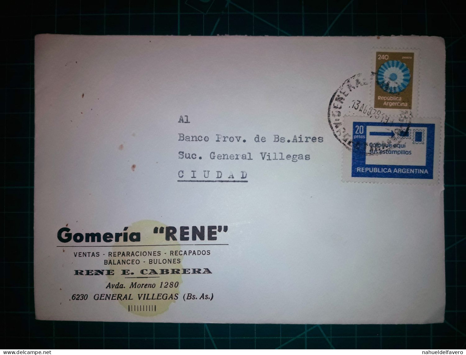 ARGENTINE, Enveloppe Appartenant à "Gomeria RENE, Ventes, Réparations, Recapdos, Équilibrage Et Boulons" Circulant Avec - Used Stamps