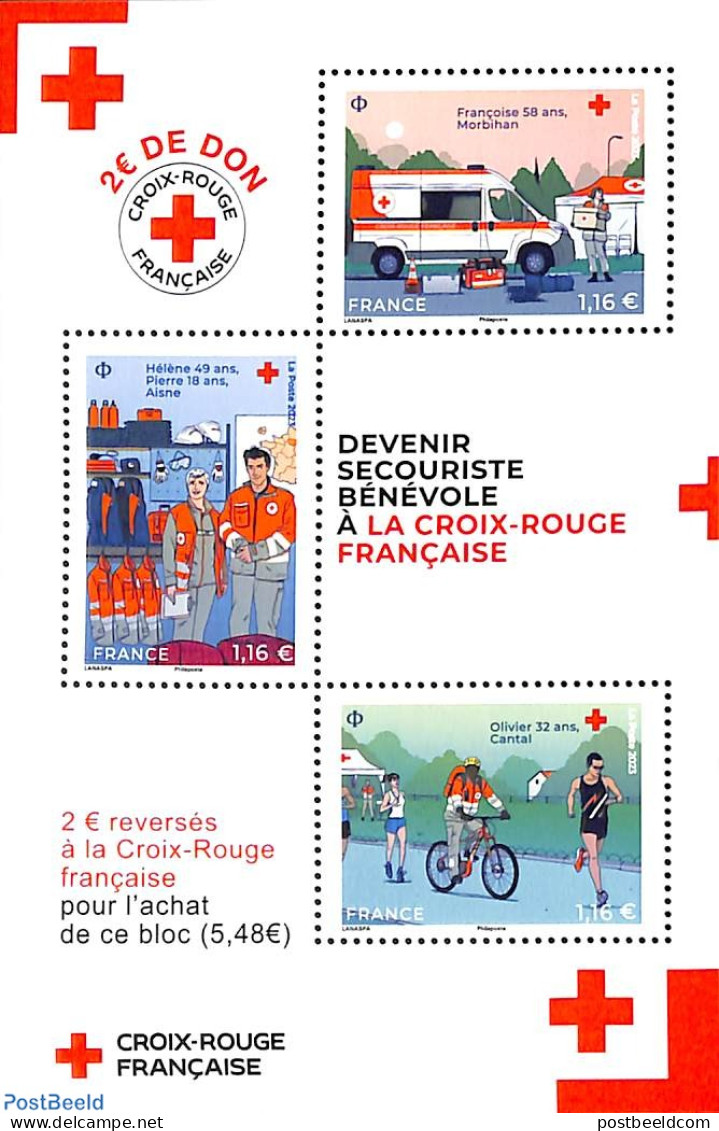 France 2023 Red CRoss S/s, Mint NH, Health - Sport - Transport - Red Cross - Cycling - Automobiles - Unused Stamps