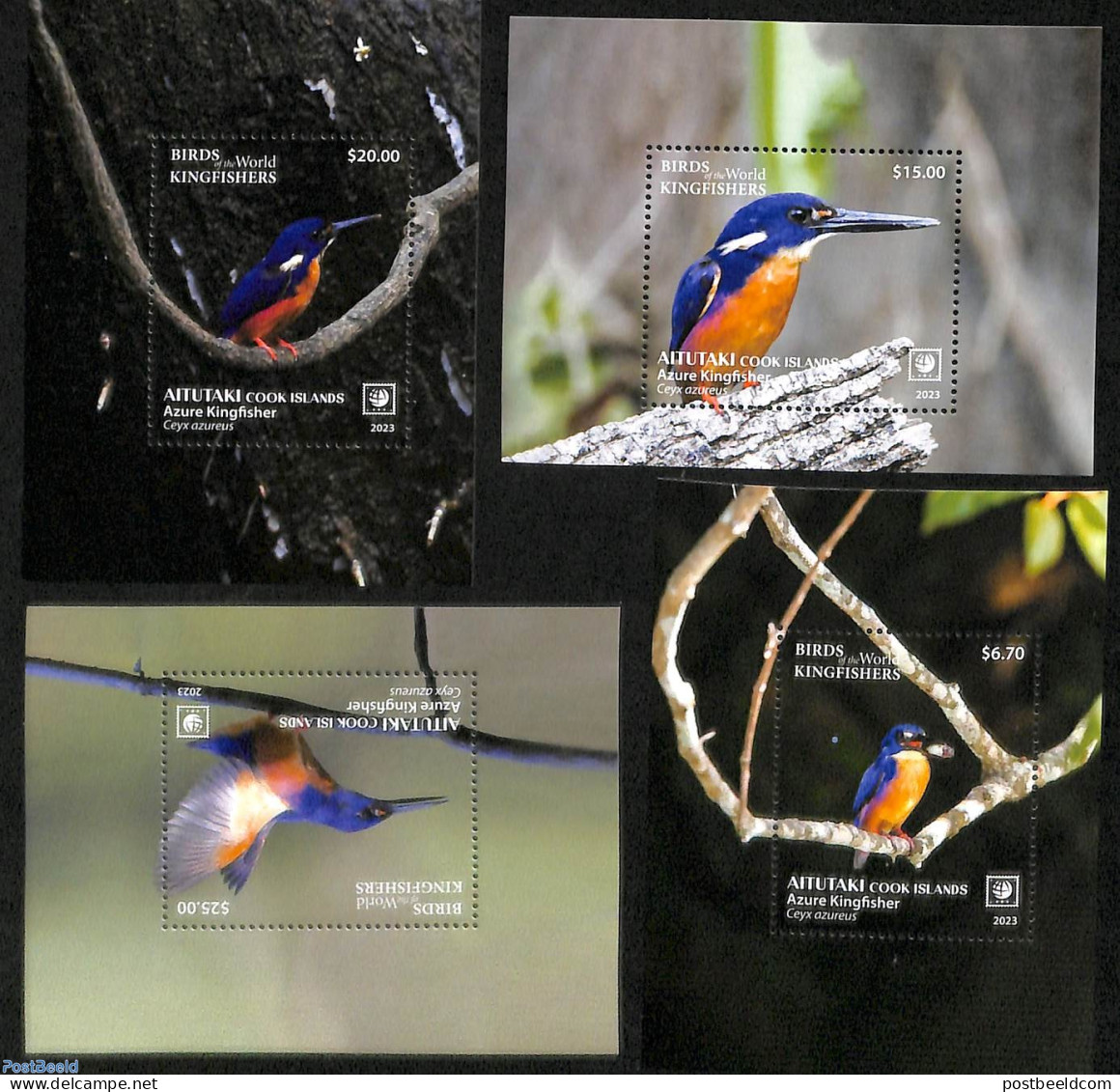 Aitutaki 2023 Azure Kingfisher 4 S/s, Mint NH, Nature - Birds - Kingfishers - Aitutaki
