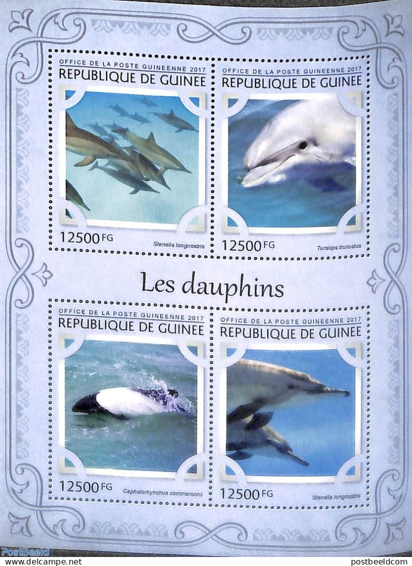 Guinea, Republic 2017 Dolphins 4v M/s, Mint NH, Nature - Sea Mammals - Other & Unclassified