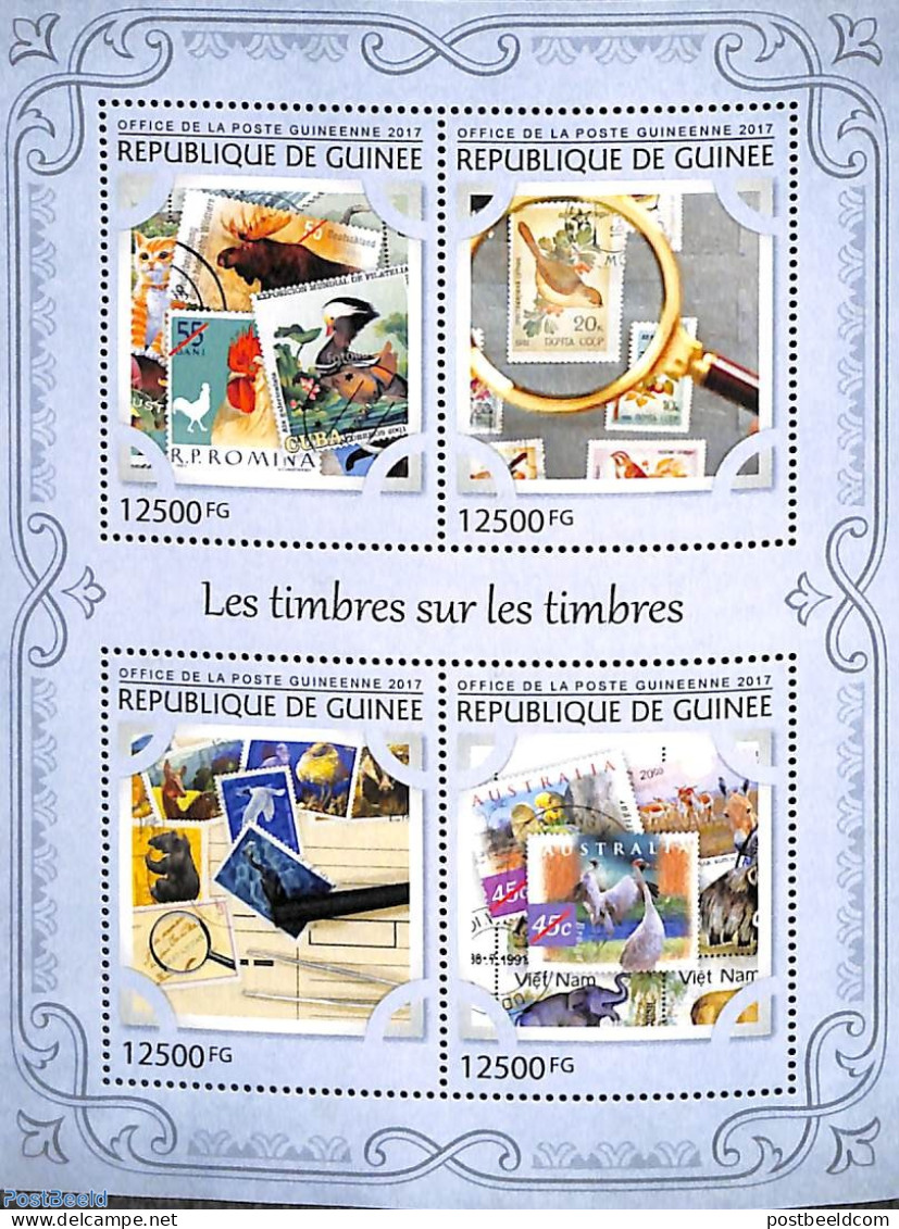Guinea, Republic 2017 Stamps On Stamps 4v M/s, Mint NH, Nature - Birds - Stamps On Stamps - Briefmarken Auf Briefmarken