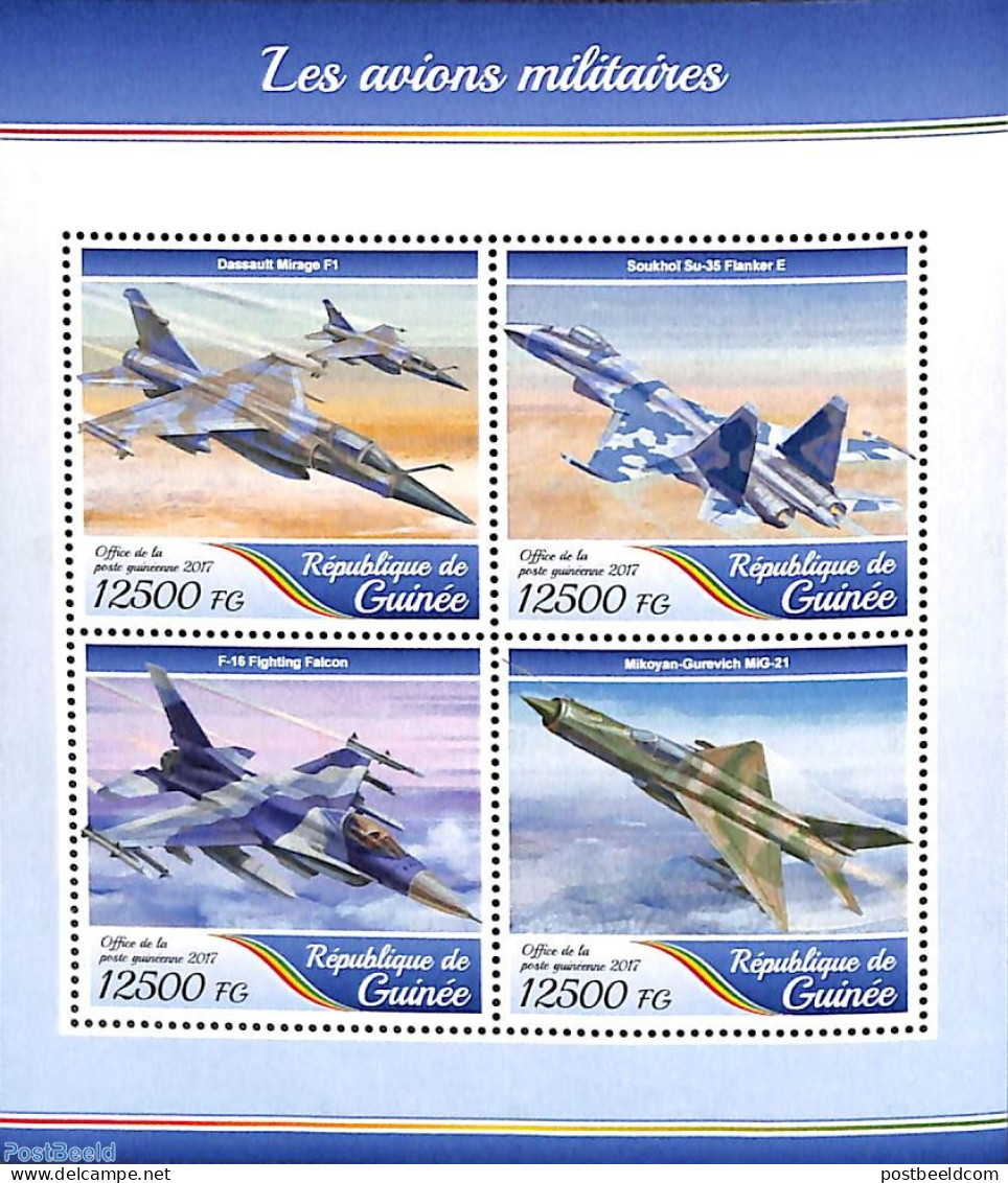 Guinea, Republic 2017 Military Planes 4v M/s, Mint NH, Transport - Aircraft & Aviation - Airplanes