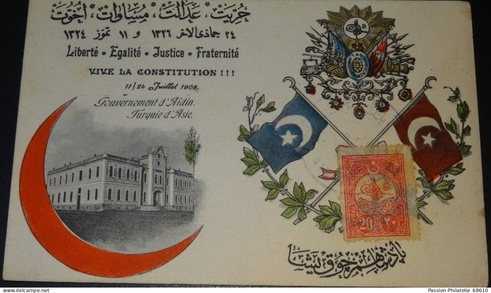 CPA - VIVE LA CONSTITUTION ! - GOUVERNEMENT D'AÏDIN TURQUIE D'ASIE - 1909 Circulated - Turkey