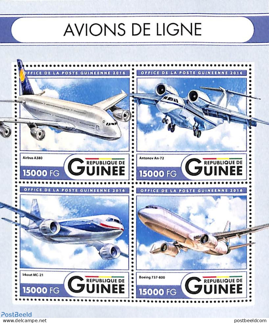 Guinea, Republic 2016 Civil Aviation 4v M/s, Mint NH, Transport - Aircraft & Aviation - Airplanes