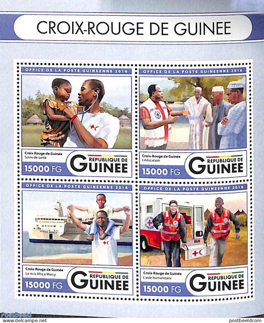 Guinea, Republic 2016 Red Cross 4v M/s, Mint NH, Health - Transport - Red Cross - Automobiles - Ships And Boats - Red Cross