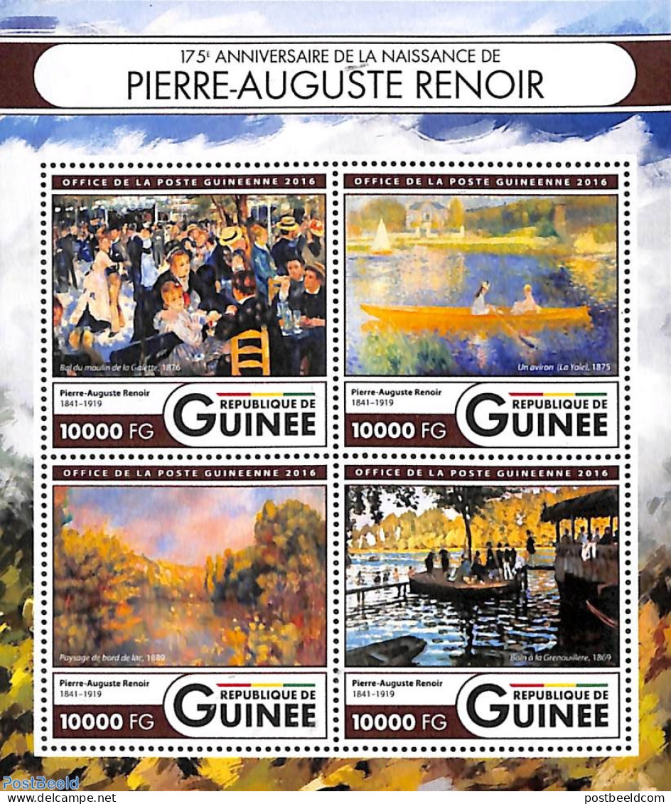 Guinea, Republic 2016 Pierre-Auguste Renoir 4v M/s, Mint NH, Transport - Ships And Boats - Art - Modern Art (1850-pres.. - Ships