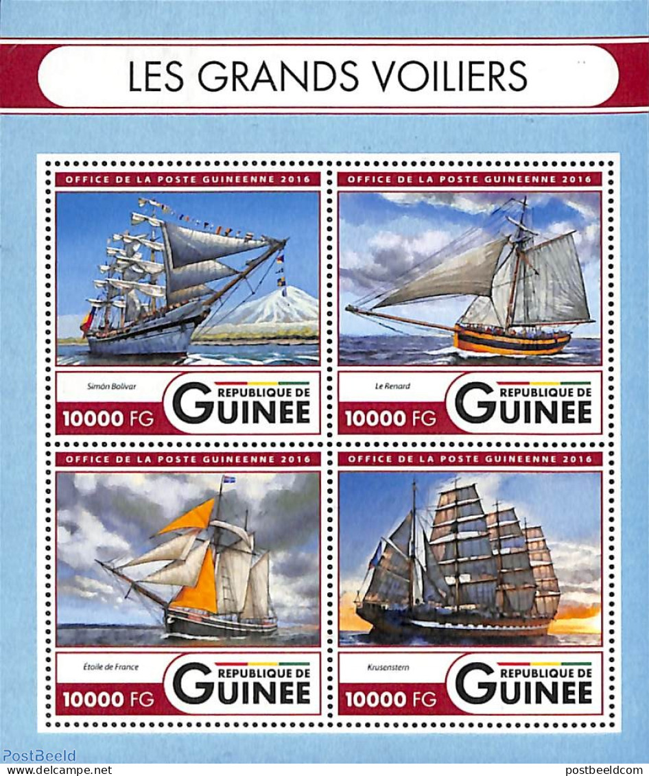 Guinea, Republic 2016 Large Sailships 4v M/s, Mint NH, Transport - Ships And Boats - Ships