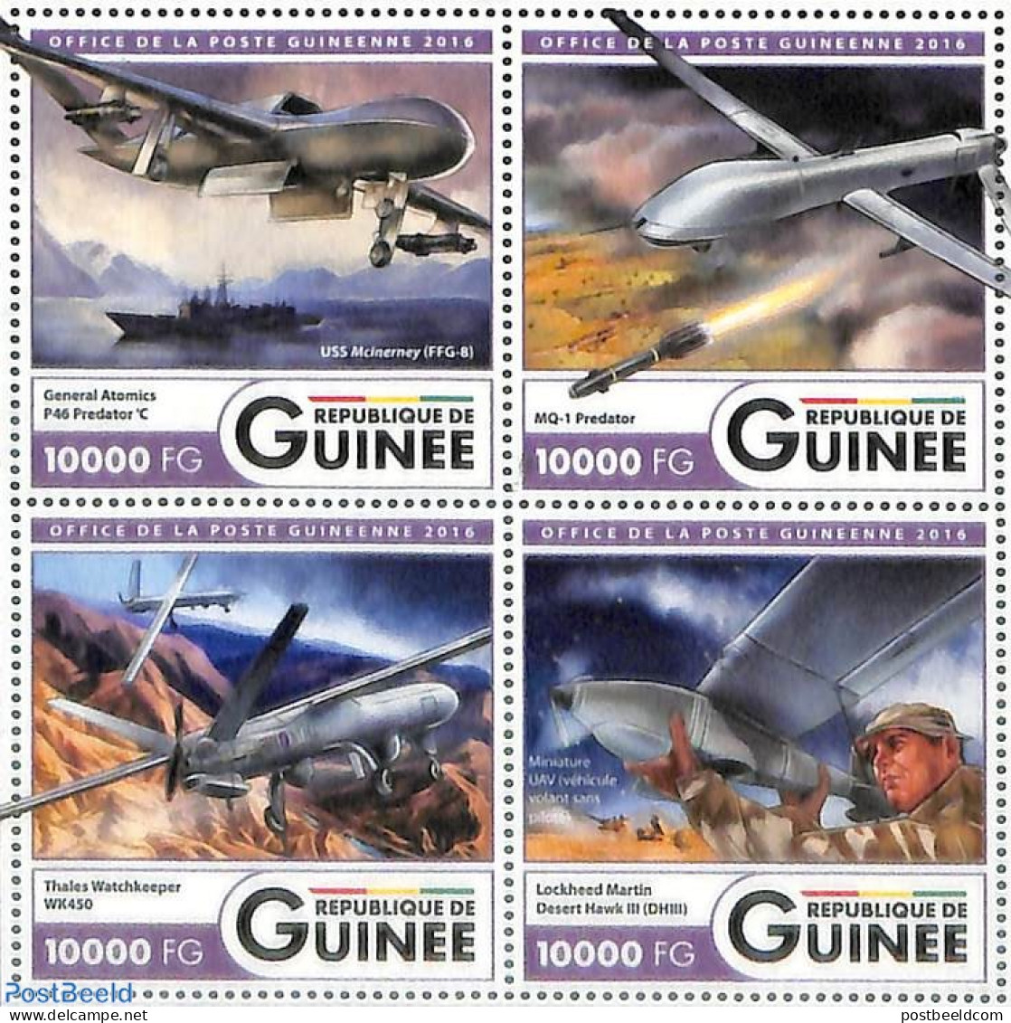 Guinea, Republic 2016 Drones 4v M/s, Mint NH, Transport - Aircraft & Aviation - Drones - Airplanes