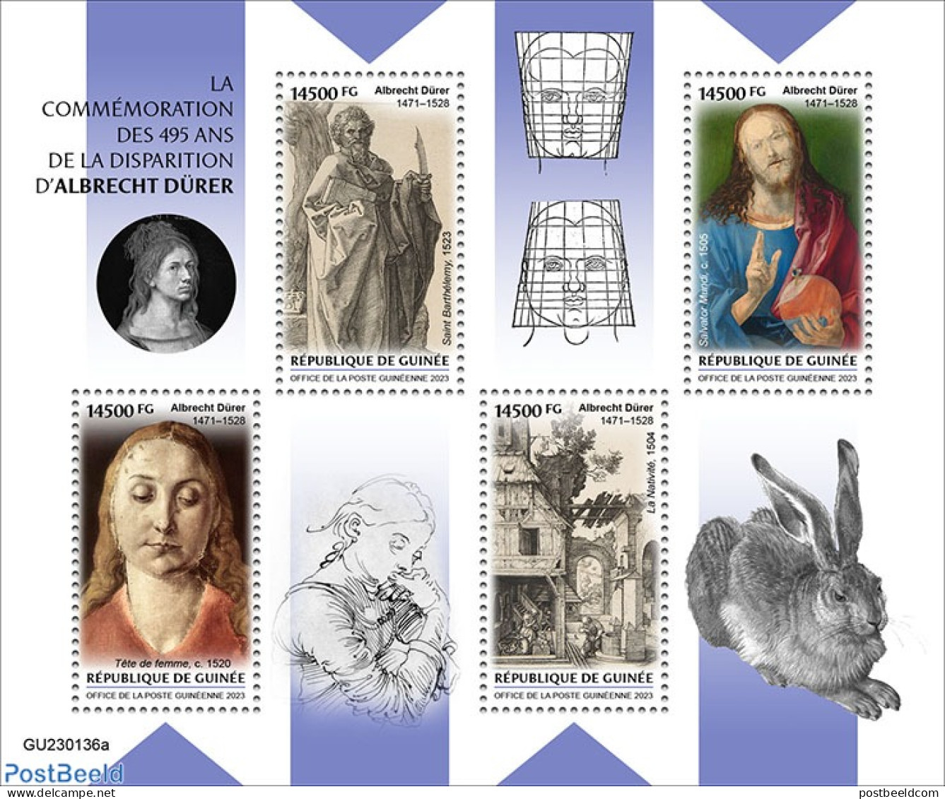 Guinea, Republic 2023 Albrecht Dürer, Mint NH, Nature - Rabbits / Hares - Art - Dürer, Albrecht - Paintings - Sonstige & Ohne Zuordnung
