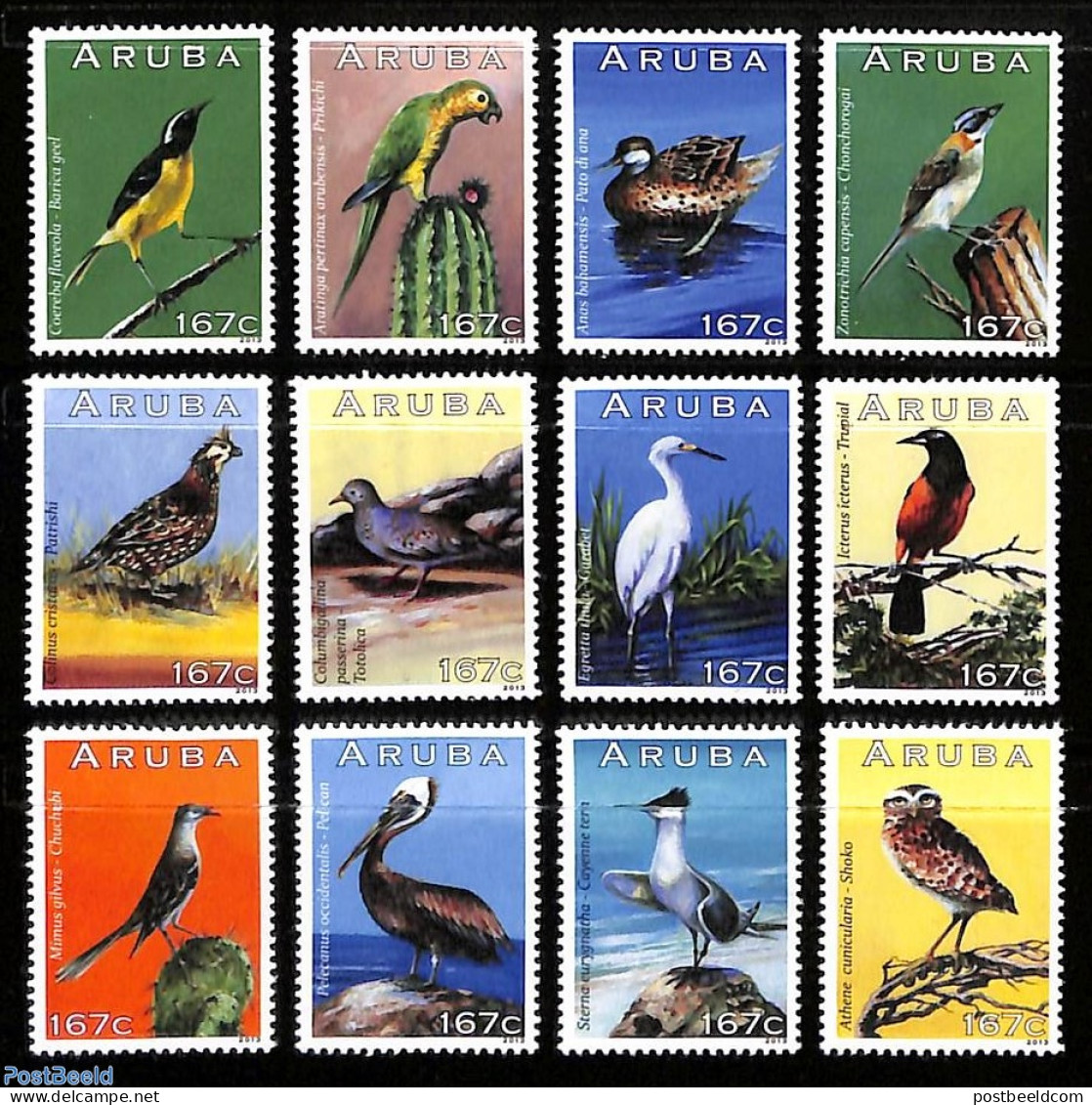 Aruba 2013 Birds 12v, Mint NH, Nature - Birds - Autres & Non Classés