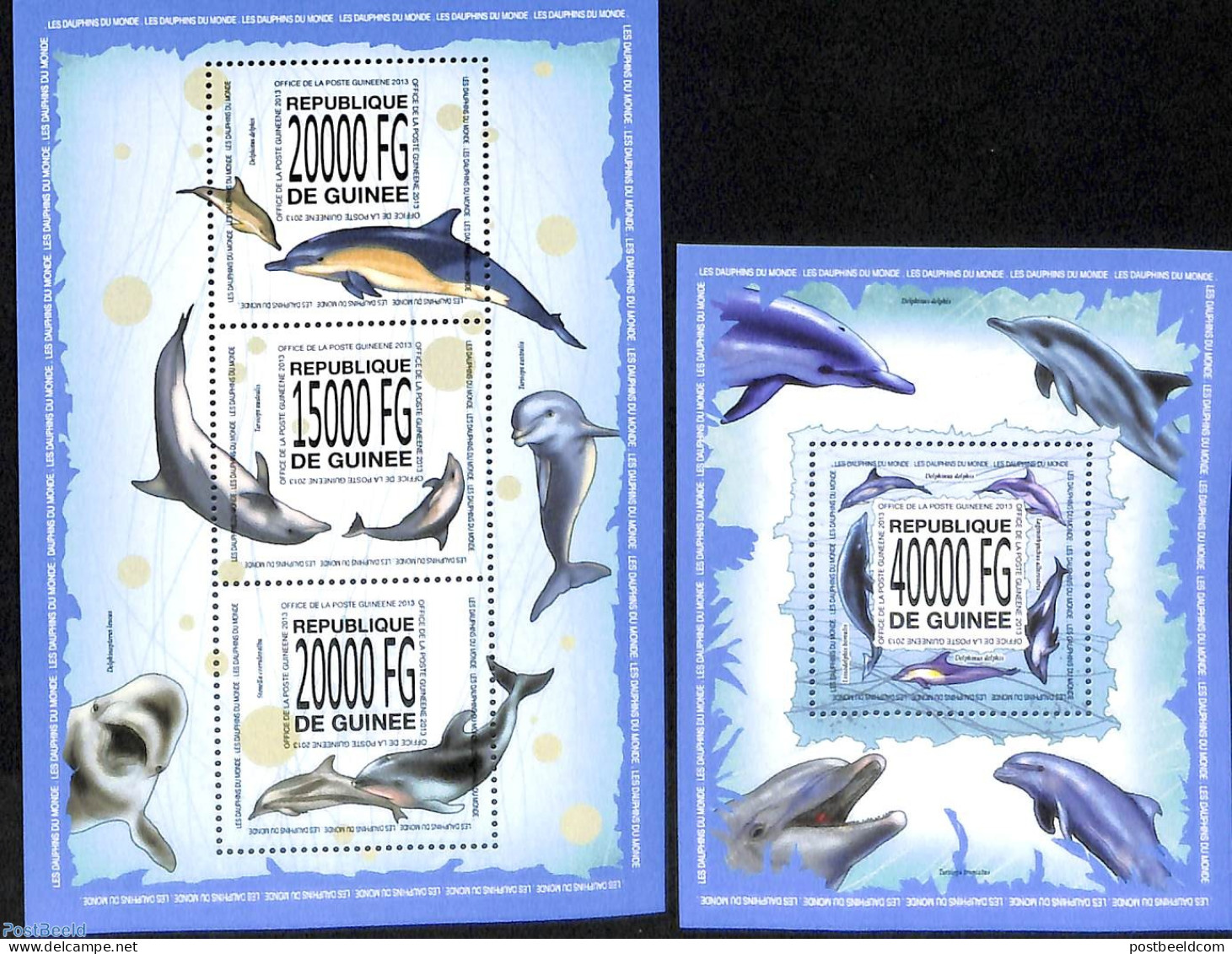 Guinea, Republic 2013 Dolphins 2 S/s, Mint NH, Nature - Sea Mammals - Other & Unclassified