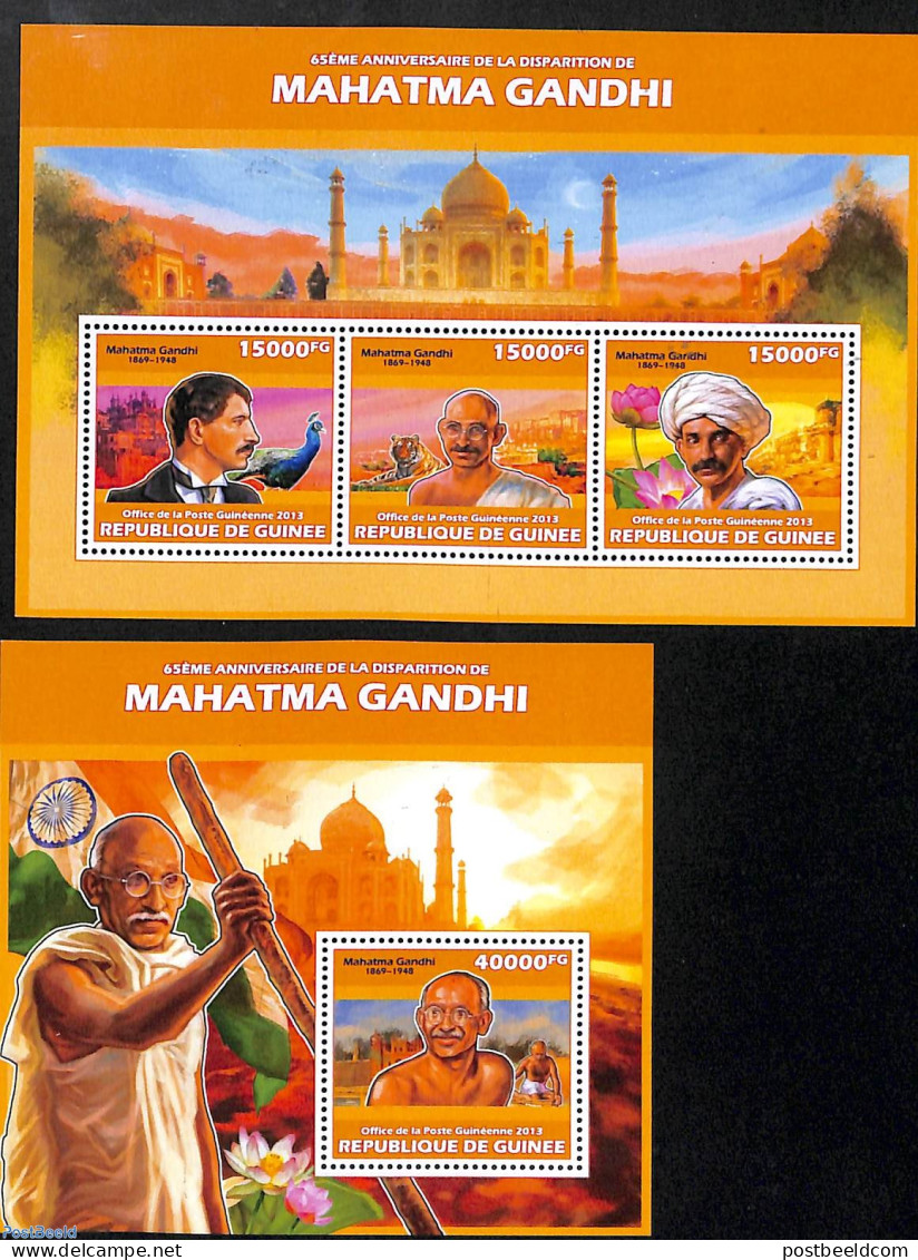 Guinea, Republic 2013 M. Gandhi 2 S/s, Mint NH, History - Nature - Gandhi - Politicians - Poultry - Mahatma Gandhi
